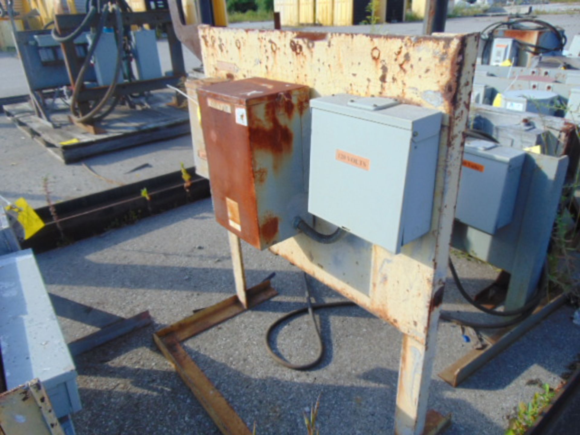 LOT OF OUTDOOR ELECTRIC PORTABLE SUB-STATIONS, w/disconnect boxes & assorted transformers - Image 8 of 13