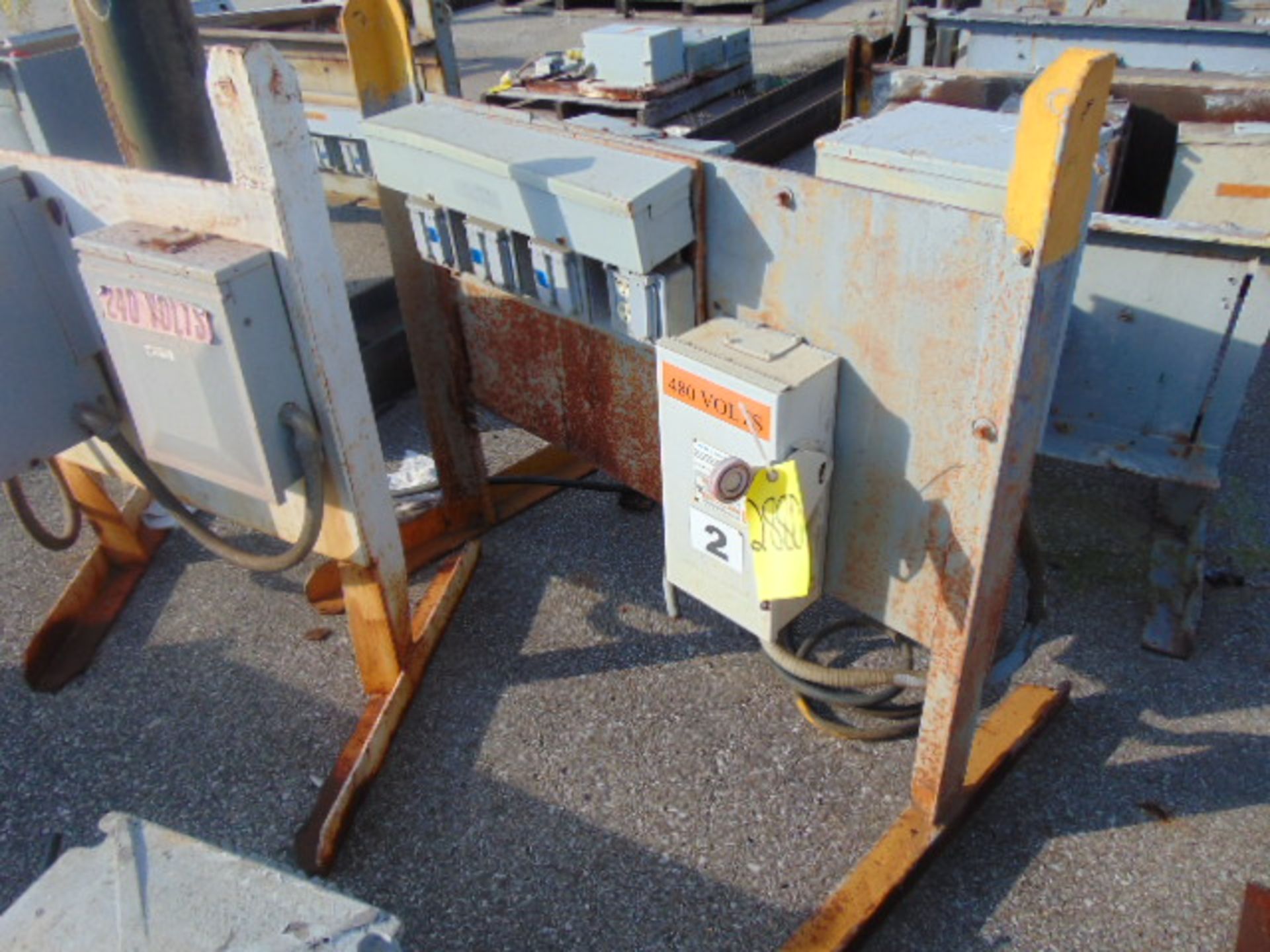 LOT OF OUTDOOR ELECTRIC PORTABLE SUB-STATIONS, w/disconnect boxes & assorted transformers - Image 4 of 13
