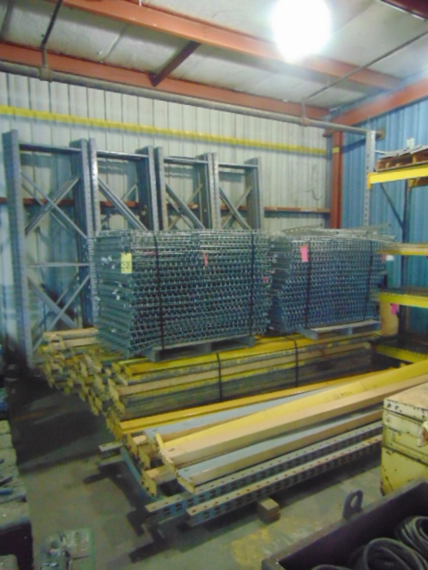 LOT OF PALLET RACK: (22) 10' x 3' uprights, approx.(80) 10' cross beams, wire mesh decking