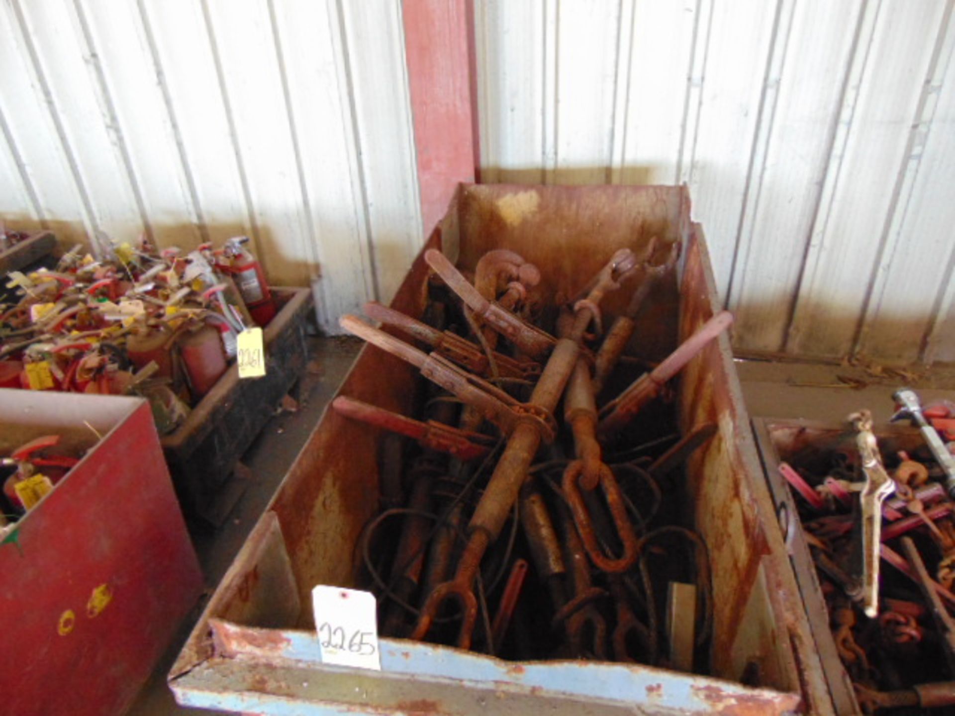 LOT OF CHAIN BINDERS, w/steel bin, assorted