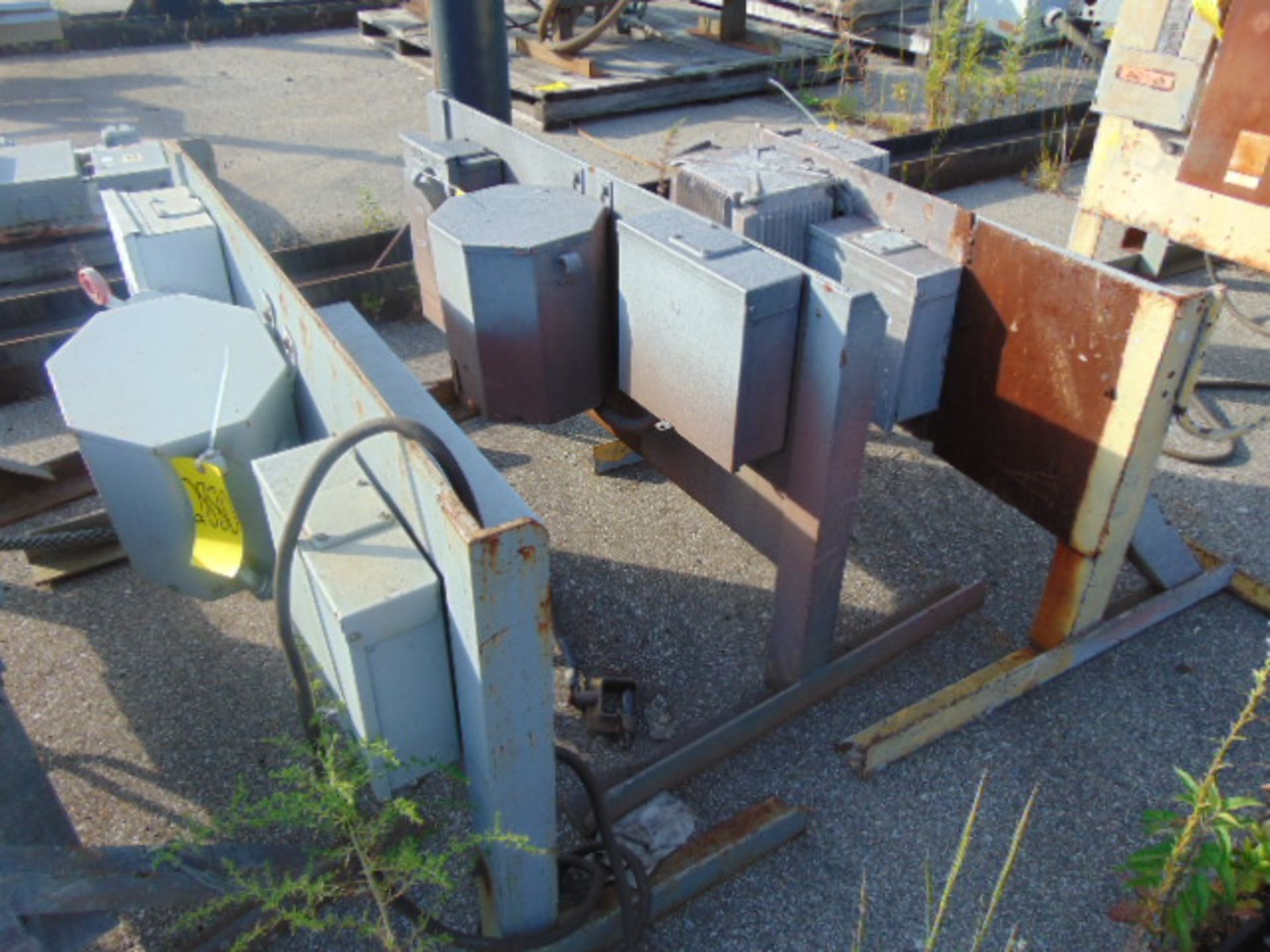 LOT OF OUTDOOR ELECTRIC PORTABLE SUB-STATIONS, w/disconnect boxes & assorted transformers - Image 7 of 13