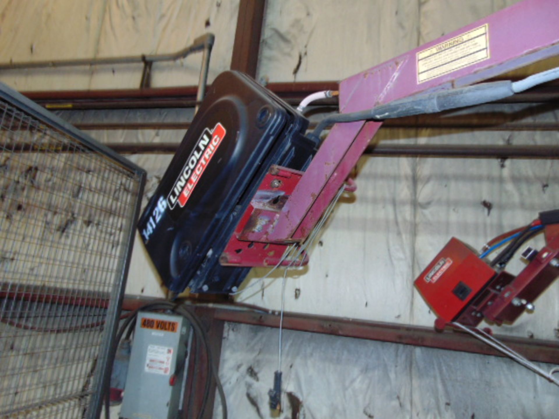 WELDING BOOM, ZIPLINE, w/Lincoln wire feed & platform base - Image 2 of 2