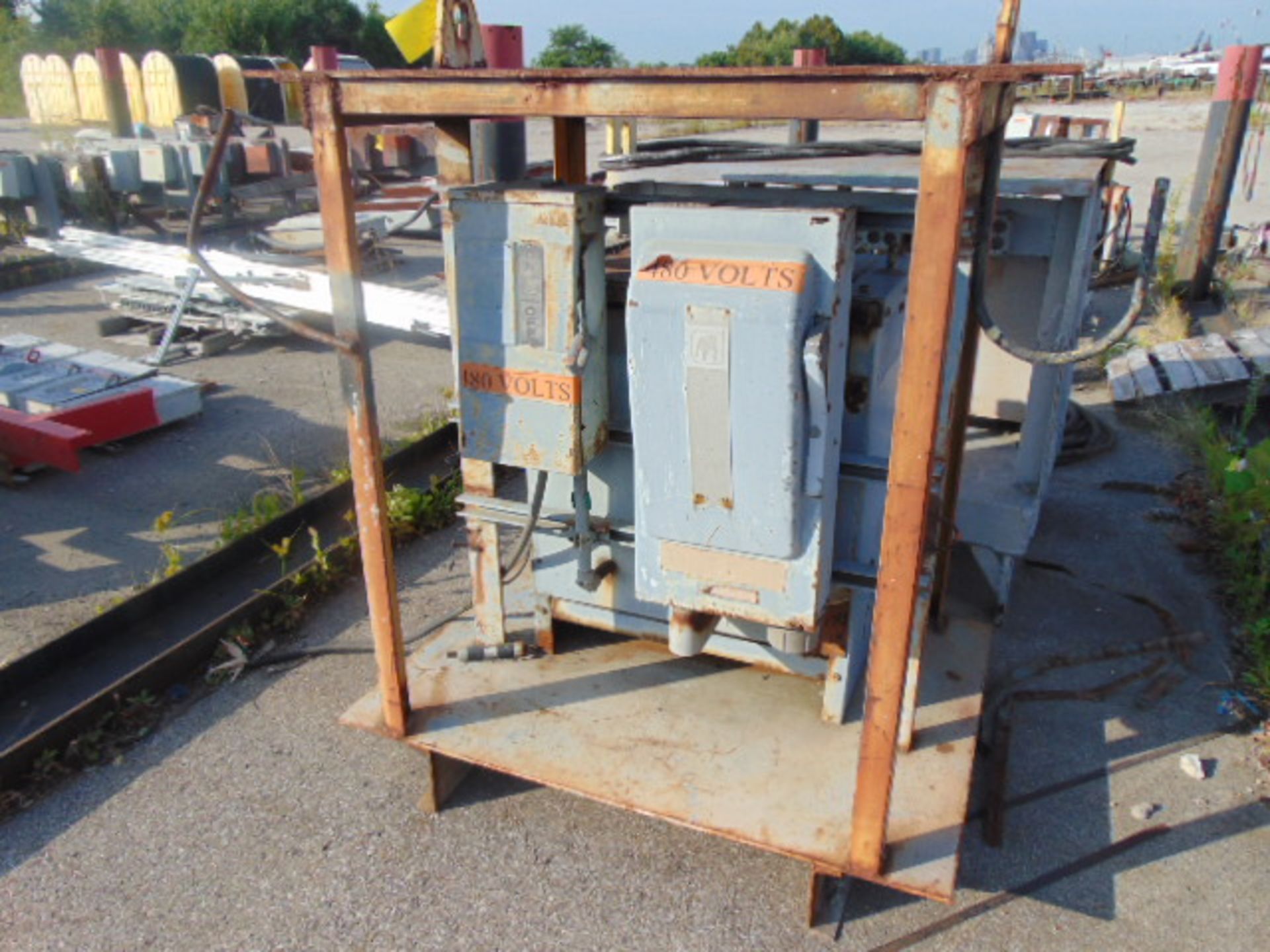 LOT OF OUTDOOR ELECTRIC PORTABLE SUB-STATIONS, w/disconnect boxes & assorted transformers - Image 2 of 6