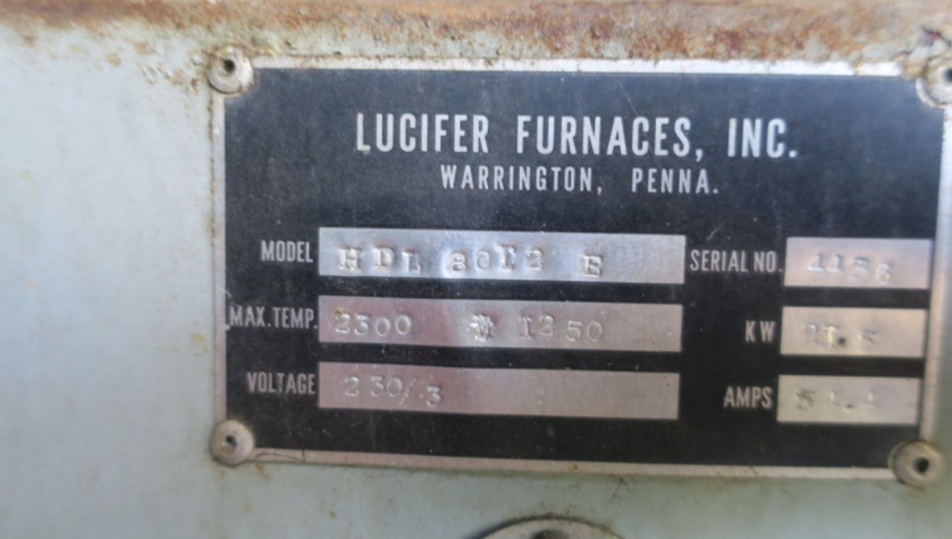 HEAT TREAT FURNACE, LUCIFER MDL. HDL8012R, interior dims: 12"W. x 12" ht. x 24" dp., 2,300 deg. ma.x - Image 6 of 6