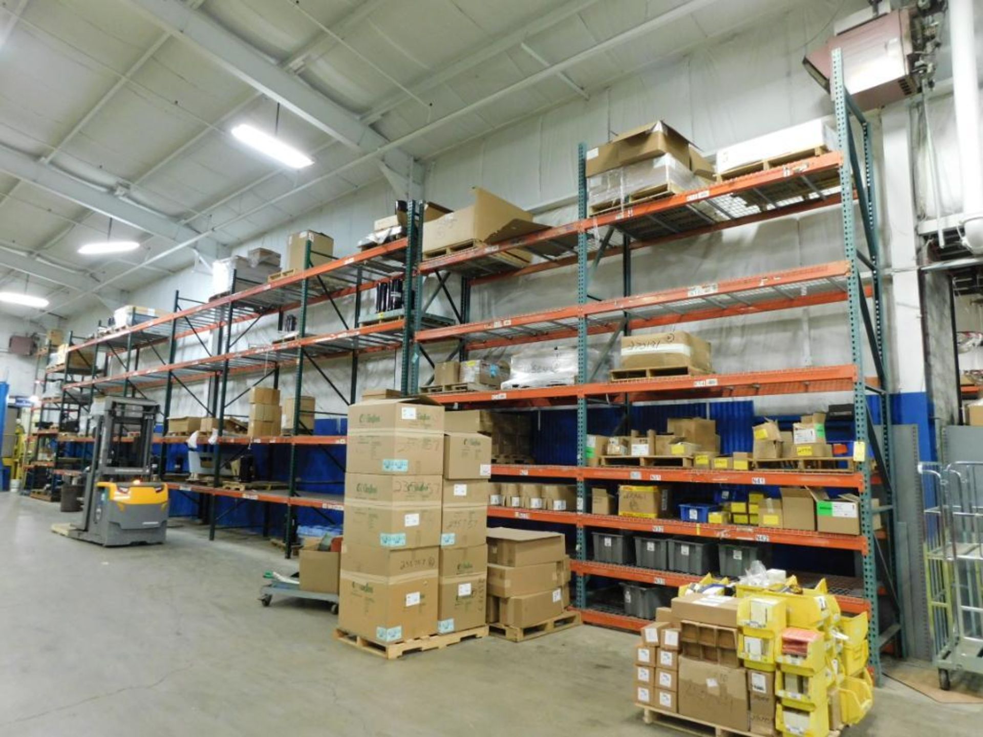LOT CONSISTING OF: (7) sections of pallet racks, 18' ht. x 48" dp. x 8' W., (2) sections of pallet