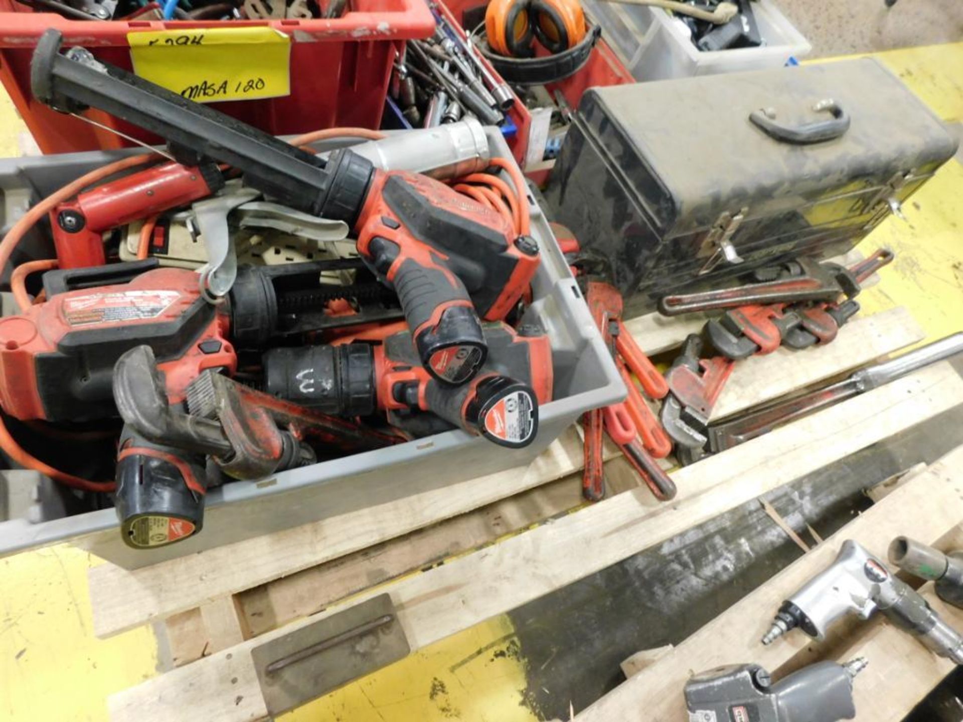 LOT CONSISTING OF: hand tools, pipe wrenches, cordless caulk guns, assorted (one pallet) - Image 2 of 2
