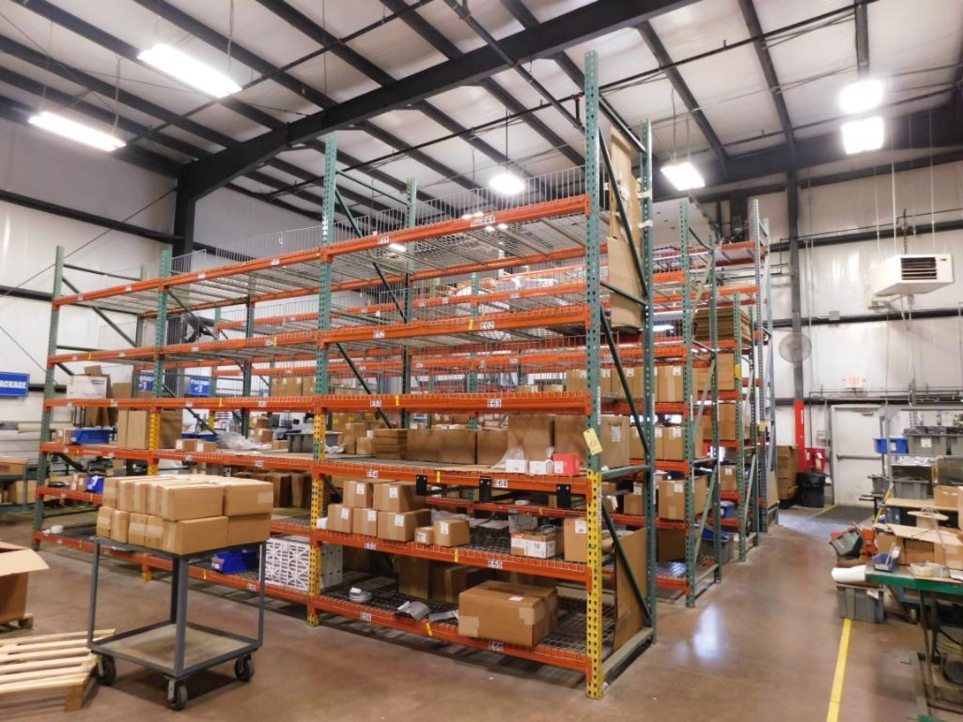 LOT OF PALLET RACK SECTIONS, (9) 14' ht. x 48" dp. X 8' W., (3) 20' ht. x 48" dp. x 8 ' W., w/wire