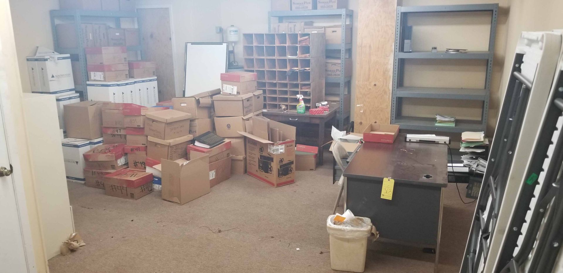 CONTENTS OF OFFICE: (2) DESKS, (2) LATERAL FILE CABINETS, SMALL DRY ERASE BOARD, (2) PLASTIC