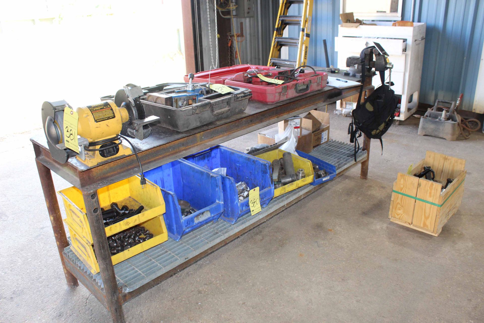 WELDING TABLE, H.D., 10' x 2', w/Dewalt 8" grinder