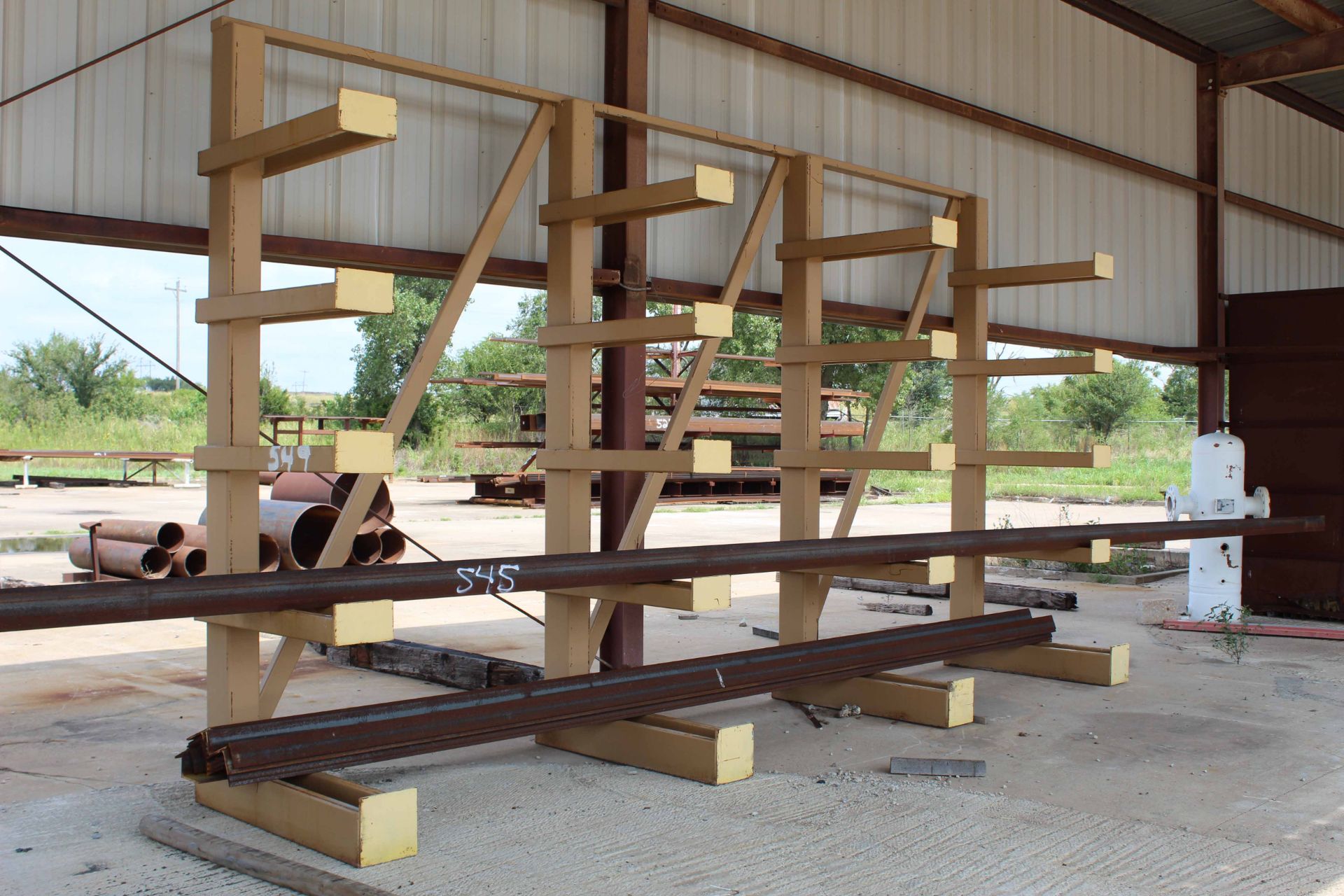 FABRICATED STEEL CANTILEVER MATERIAL STORAGE RACK, 18'L. x 10' ht. x 5-tier, 36" arms, sgl. arm,