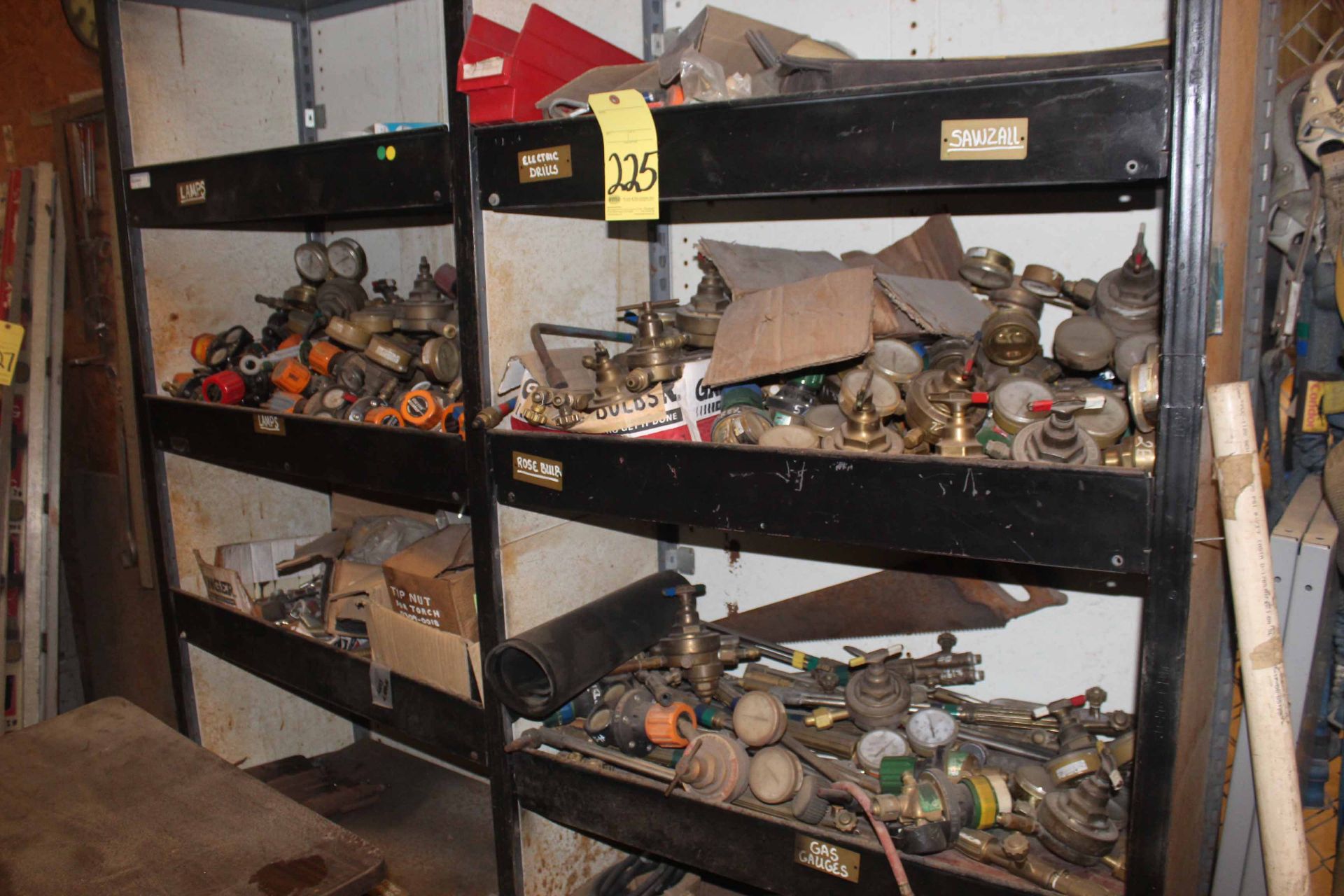 LOT CONSISTING OF: gauge, tips, torches, etc. (in two pigeon hole cabinets)