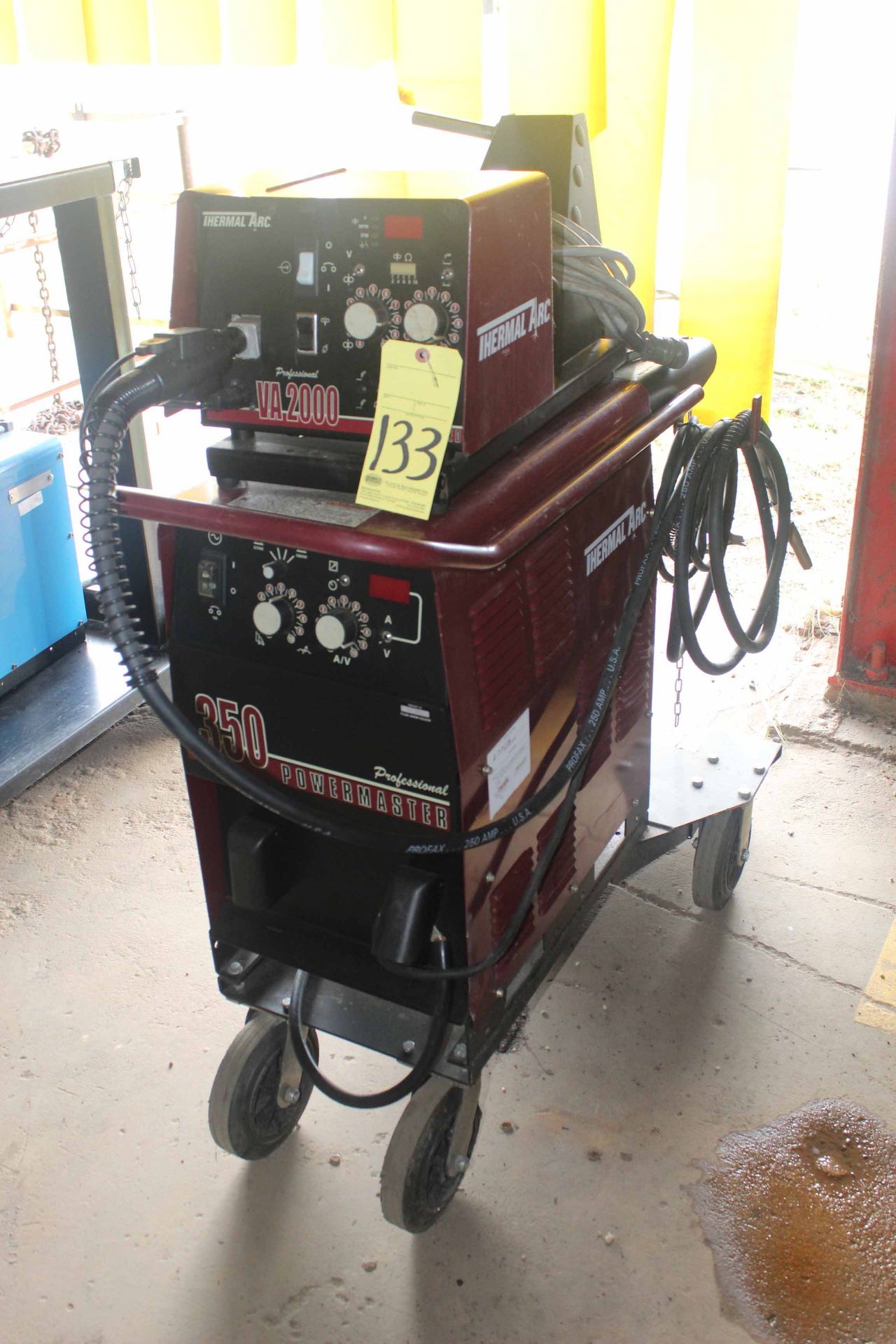 WELDING MACHINE, THERMAL ARC MDL. POWERMASTER 350, 300 amps @ 36 v., 100% duty cycle, VA2000 wire