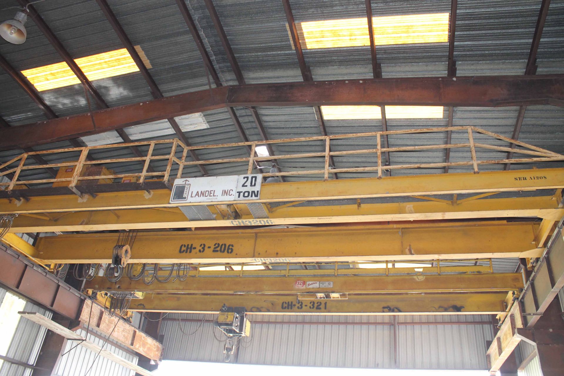 Overhead Bridge Crane, Landel 20 ton cap. x 44'-7-1/2" span, dual I-beam, top riding, pendant