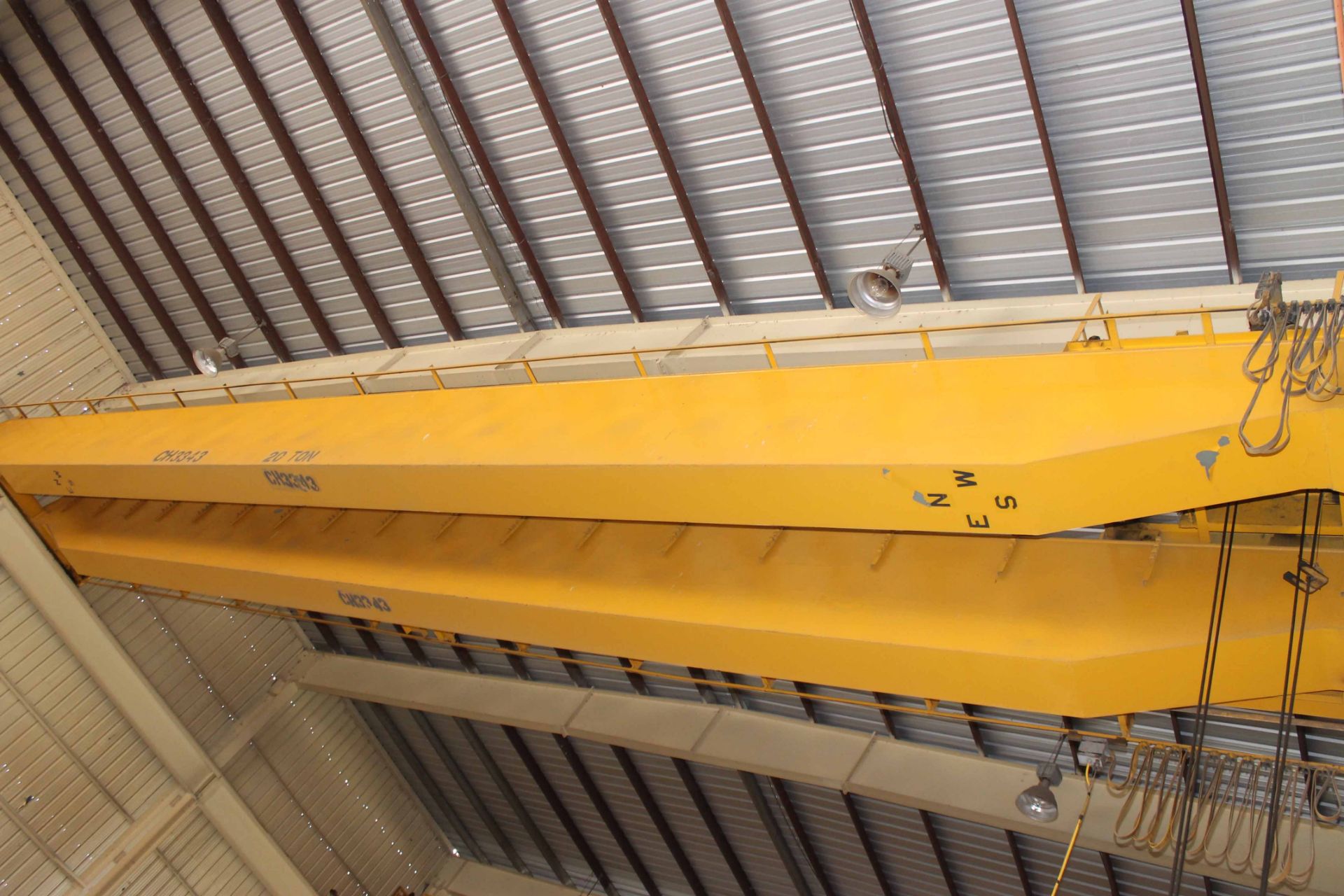Overhead Bridge Crane, Gaffey 20 ton cap., x 73'-11-1/4" span, dual box beam, top riding, pendant - Image 3 of 4