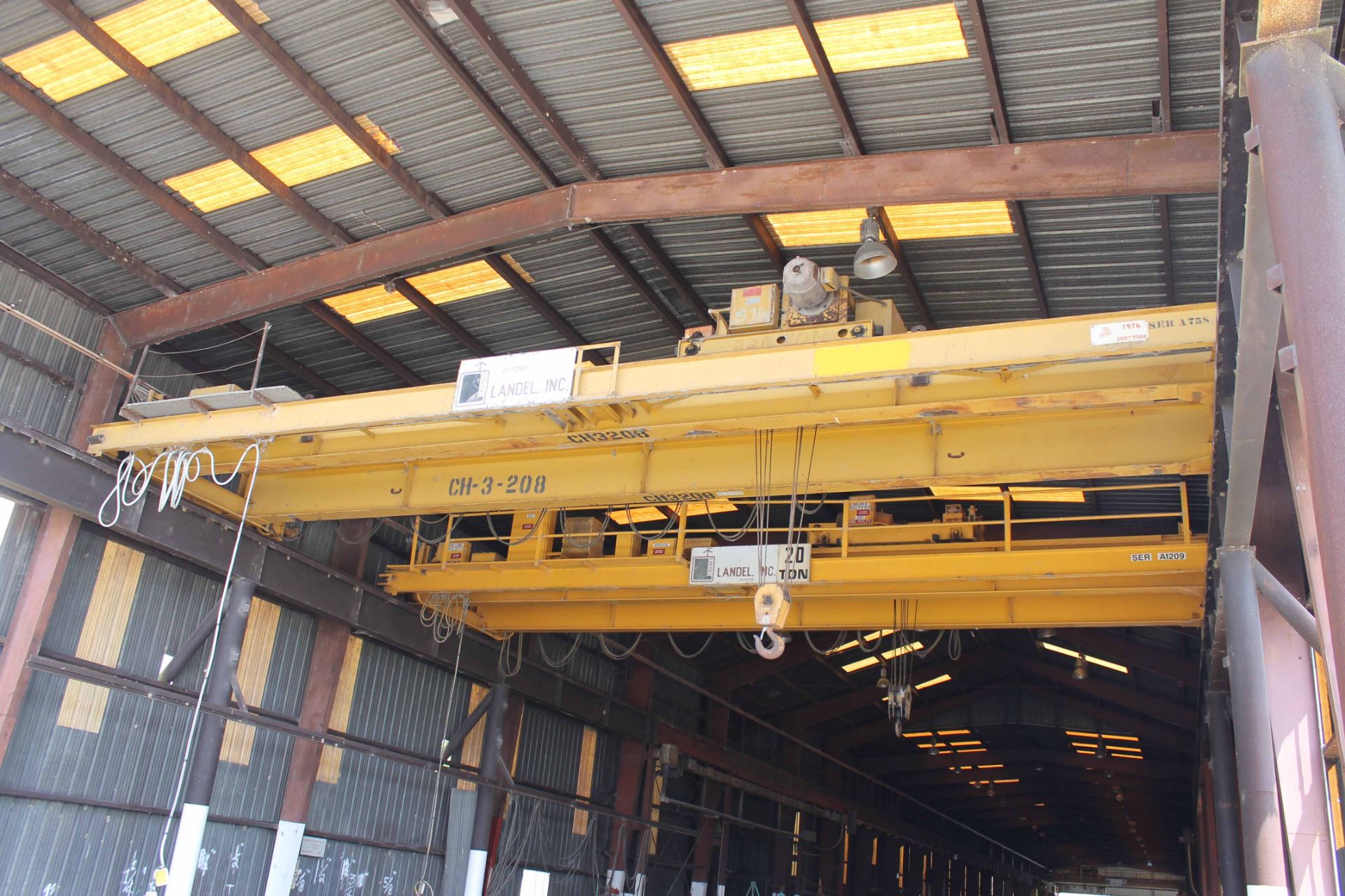 Overhead Bridge Crane, Landel 20 ton cap. x 44'-7-1/2" span, dual I-beam, top riding, pendant