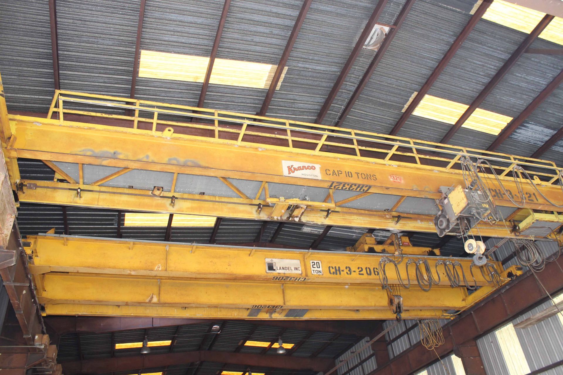 Overhead Bridge Crane, Kranco 10 ton x 44'-7-1/2" span, single girder, top riding bridge, underslung