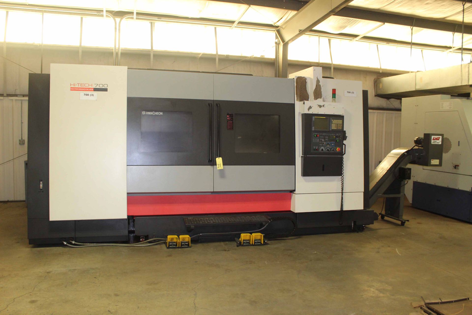 CNC LATHE, HWACHEON MDL. HI-TECH 700, new 2007, Fanuc 18i-TB CNC control, 17.5" dia. 3-jaw hyd.