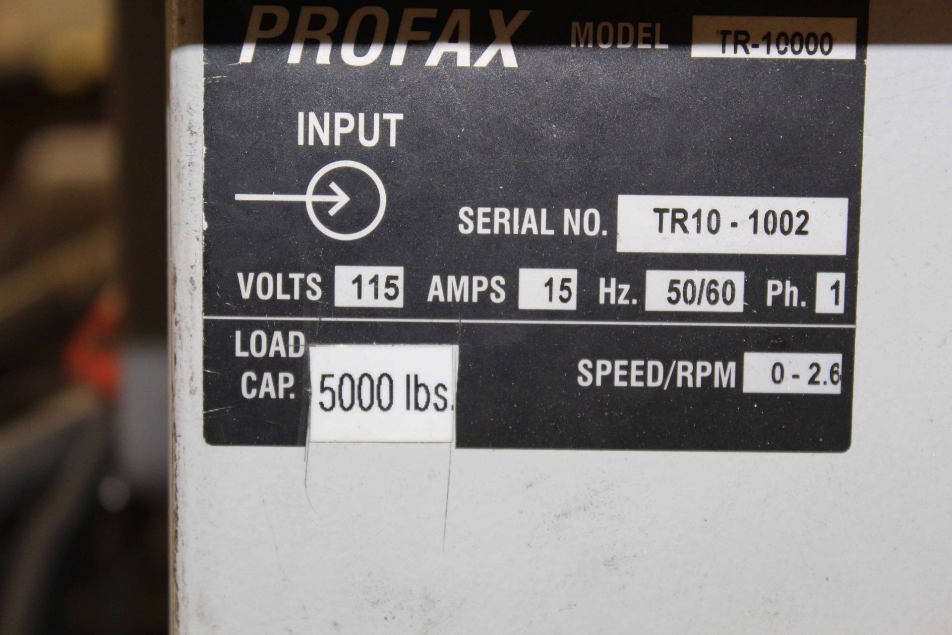 POWER TANK TURNING ROLL, PROFAX 5,000 LB. CAP. MDL. TR-10000, 115 v., 0 to 2.6 RPM, S/N TR10-1002 - Image 3 of 3