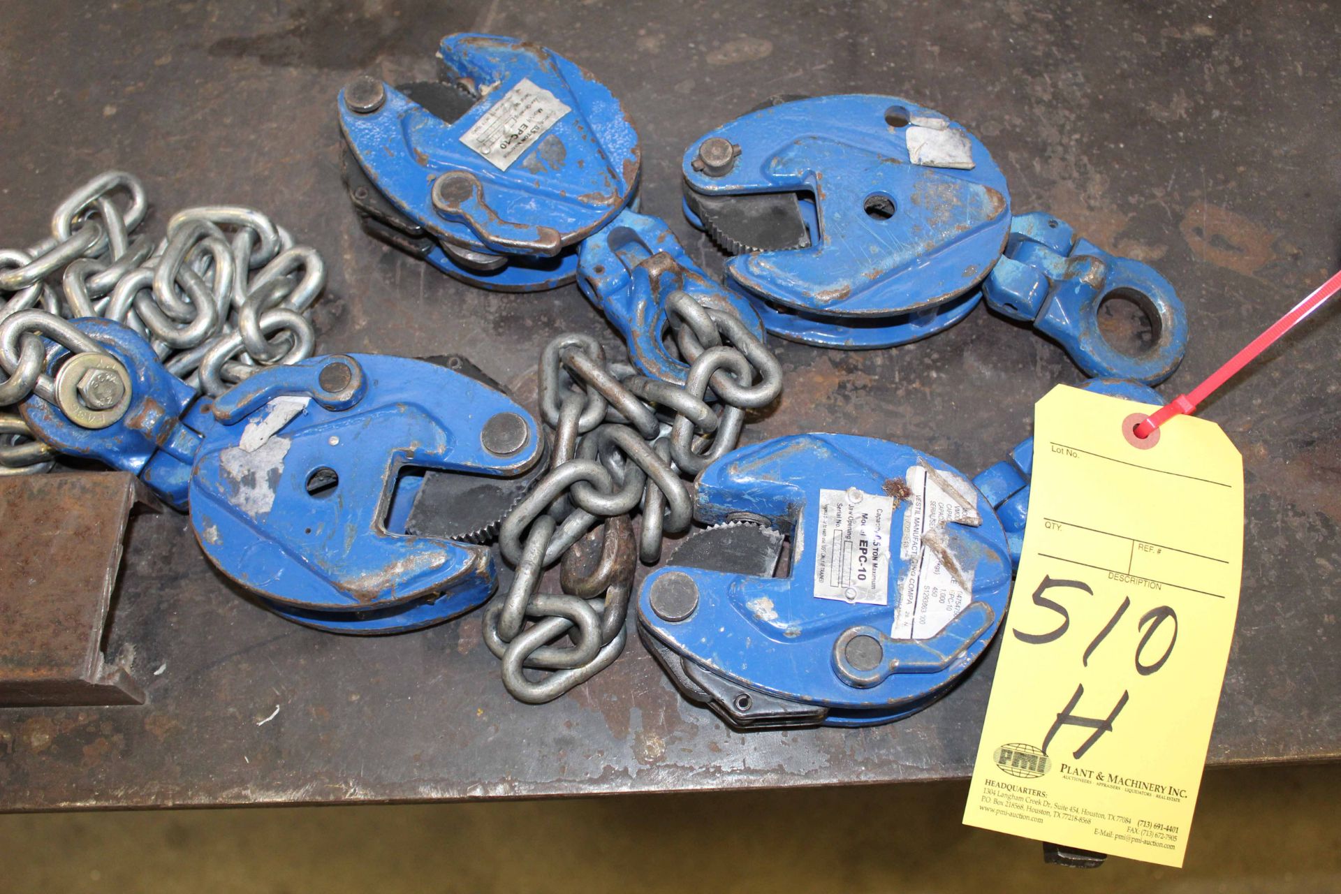 LOT OF SAFETY CLAMPS (4), 1/2 T. cap., 0 to 9/16" opening