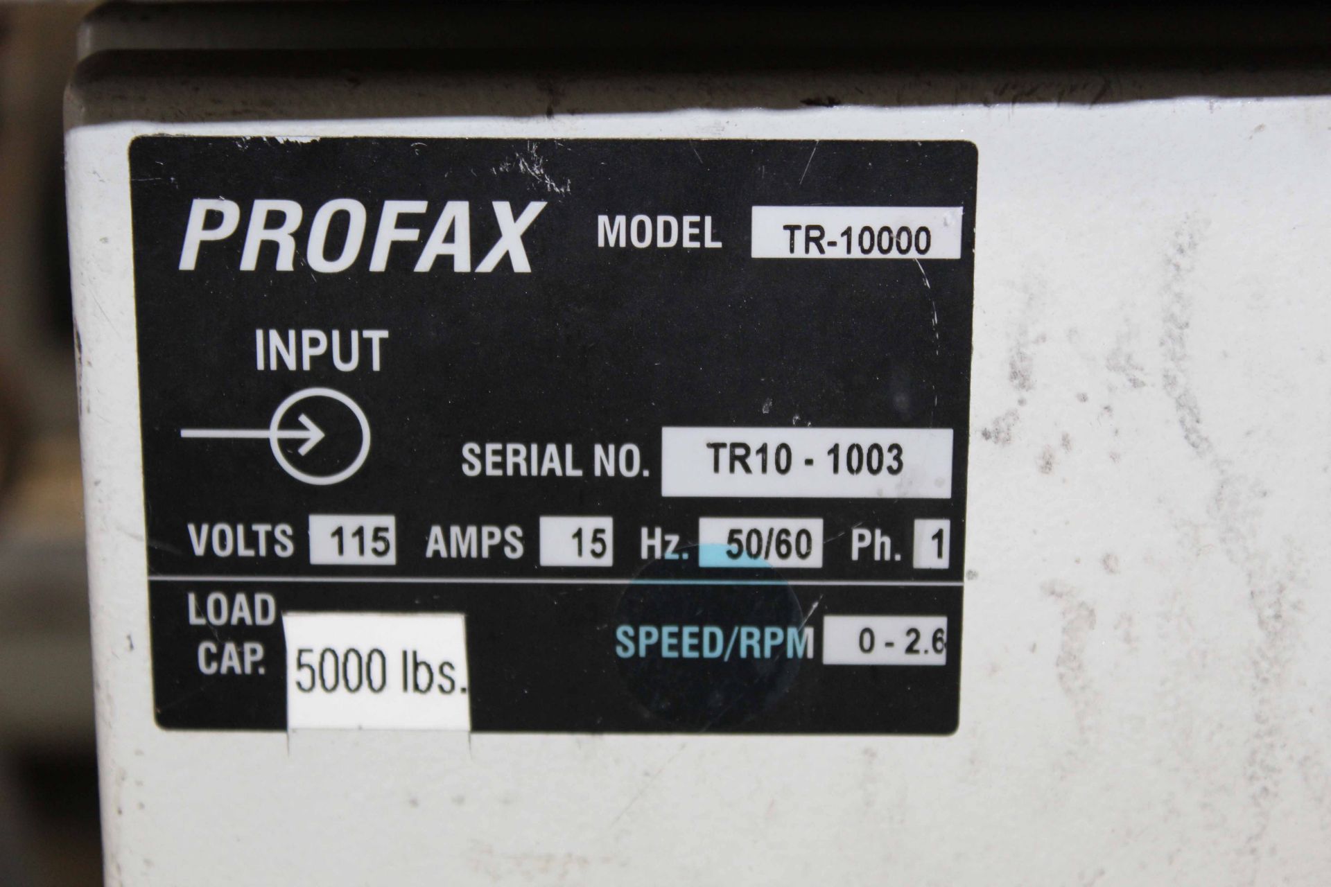 POWER TANK TURNING ROLL, PROFAX 5,000 LB. CAP. MDL. TR-10000, 115 v., 0 to 2.6 RPM, S/N TR10-1003 - Image 3 of 3