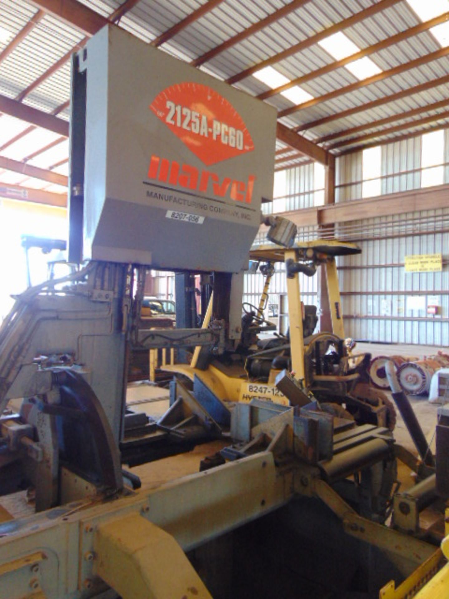 VERTICAL BANDSAW, MARVEL MDL. 2125A-PC60 TILT FRAME, 30' infeed/outfeed H.D. roller conveyors, - Image 5 of 13