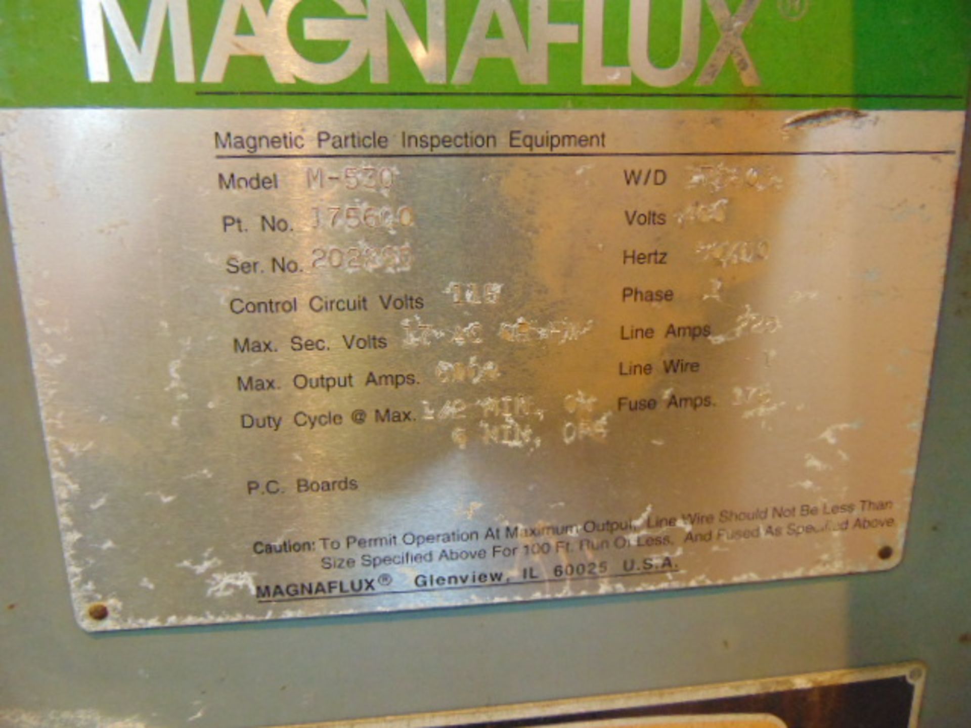 MAGNETIC PARTICLE INSPECTION UNIT, MAGNAFLUX MDL. M-530, S/N 202260 (Location: Bldg. 116) - Image 2 of 2