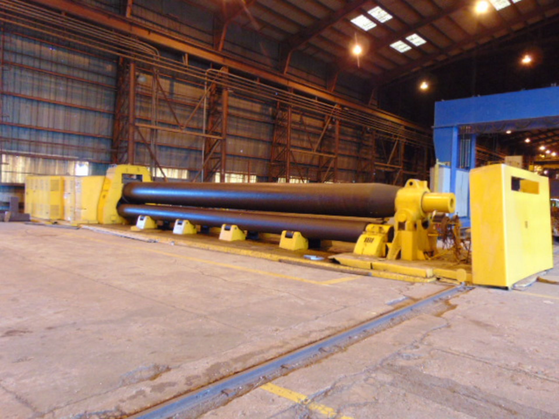 PLATE BENDING ROLL, BALDWIN SOUTHWARK PYRAMID TYPE, 42' overall length, approx. 36" dia. top roll,