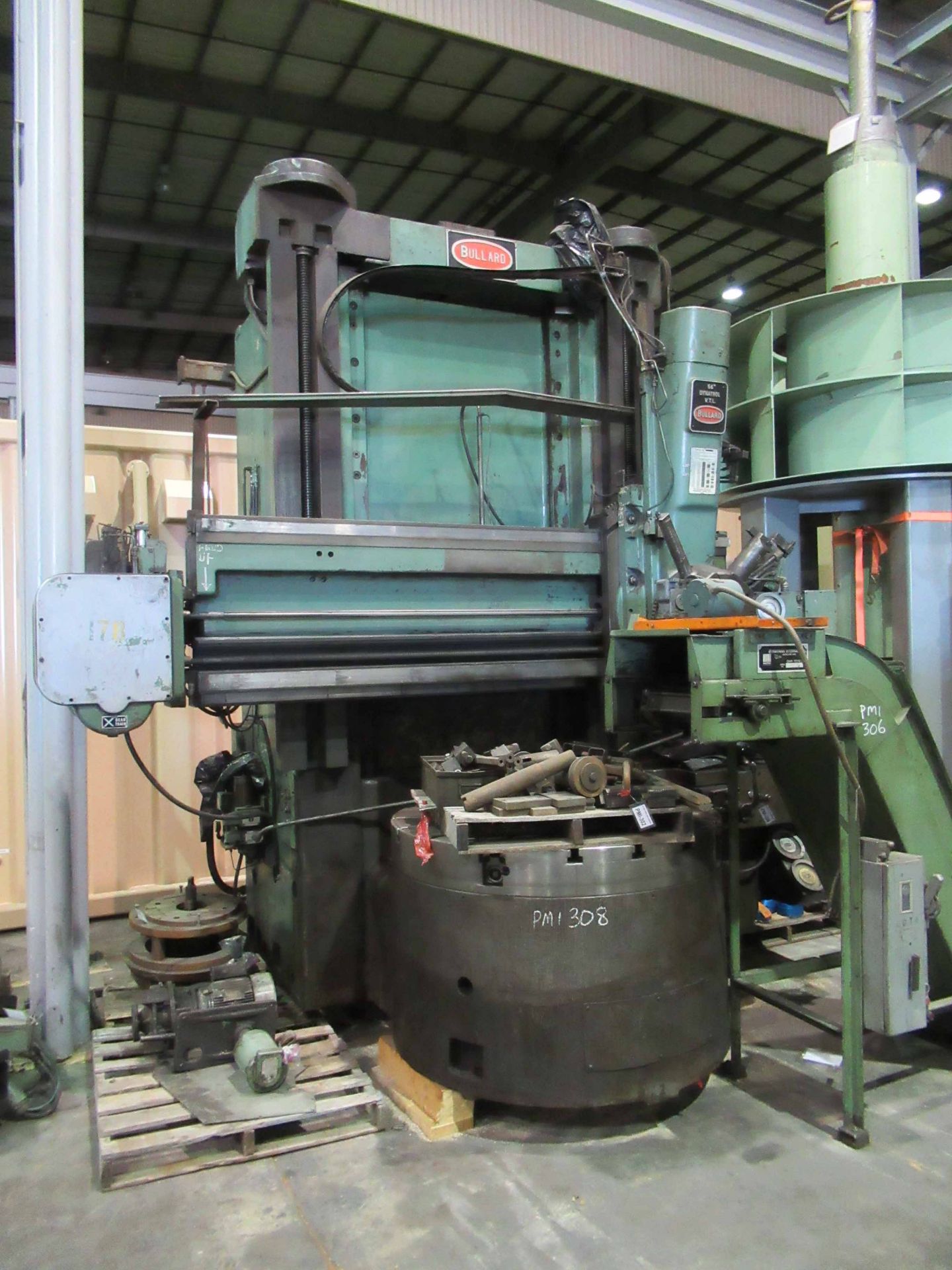 VERTICAL TURRET LATHE, 56" BULLARD DYNATROL, 70" sw. to column, approx. 72" under rail, 5-pos.