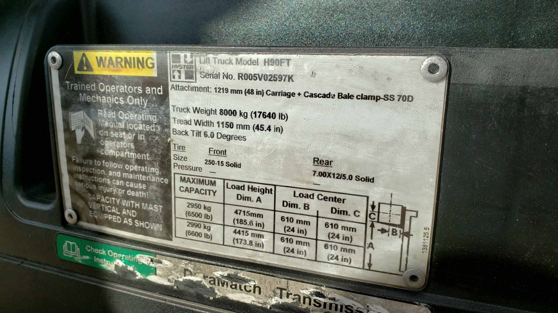 FORKLIFT, HYSTER, 9,000 LB. CAP., MDL. H90FT, new 2012, diesel engine, 89"/185" 3-stage mast, side - Image 12 of 14