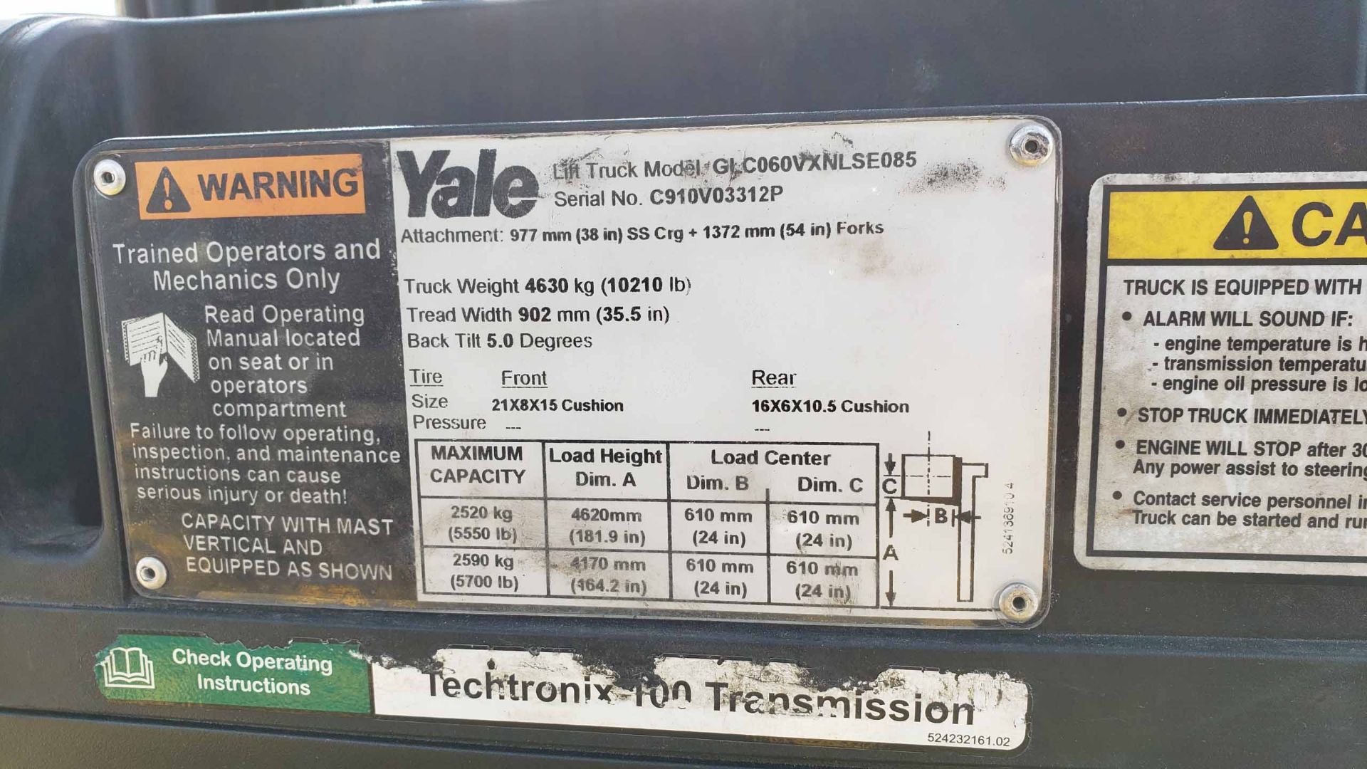 FORKLIFT, YALE 6,000 LB. CAP., MDL. GLC060, new 2016, LPG gas engine, 85"/181" 3-stage mast, 42" - Image 10 of 10