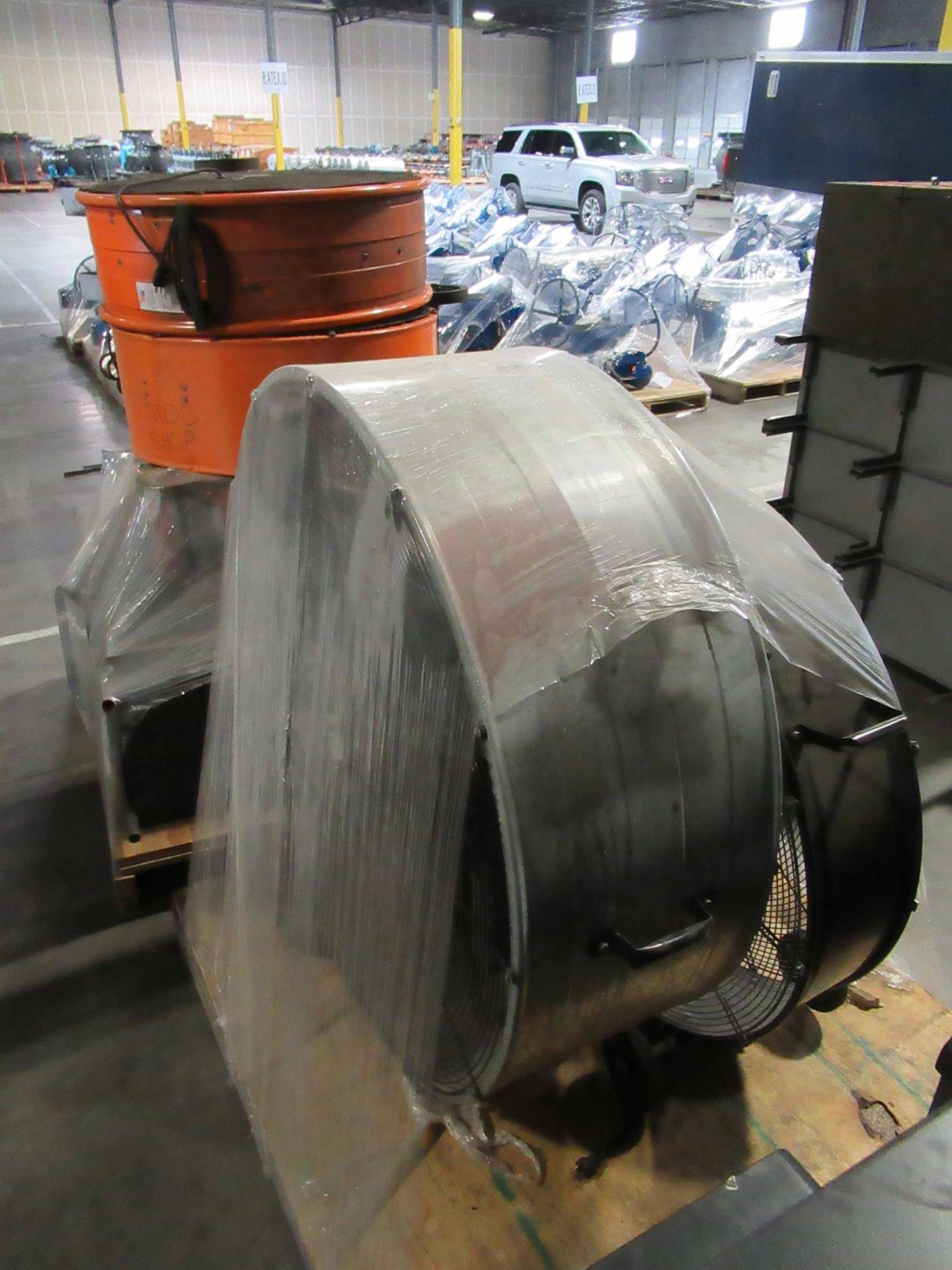 LOT OF SHOP FANS, (4) 30" round, 36" box, 42" round. (Location 3: Charbonneau Industries, 14810 - Image 4 of 4