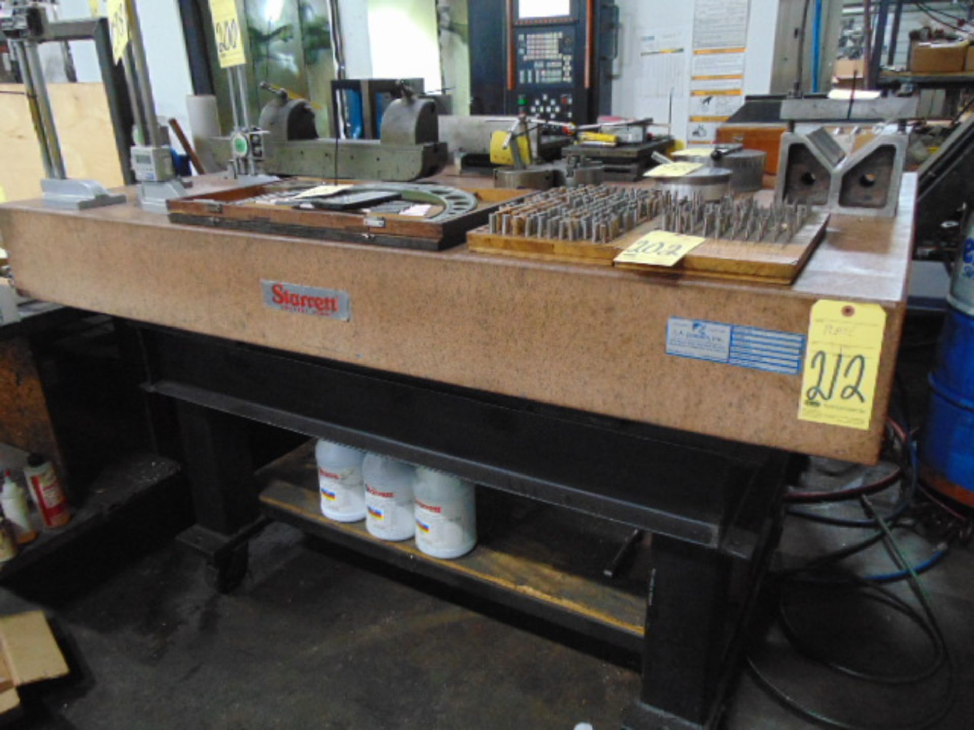 PINK GRANITE SURFACE PLATE, STARRETT, Grade B, 48” x 60”, H.D. roller fabricated stand, S/N 938332