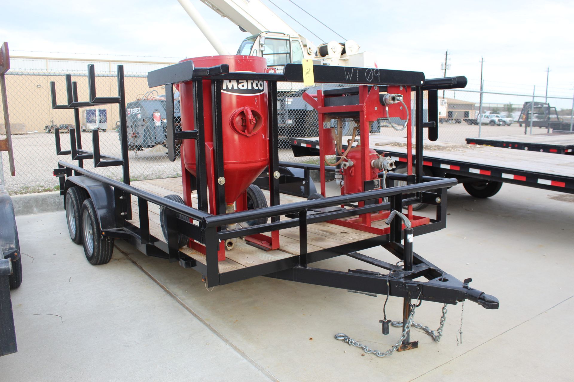 PORTABLE OFF-SITE SANDBLAST TRAILER, 16', w/Marco blast pot, dryer & accumulator