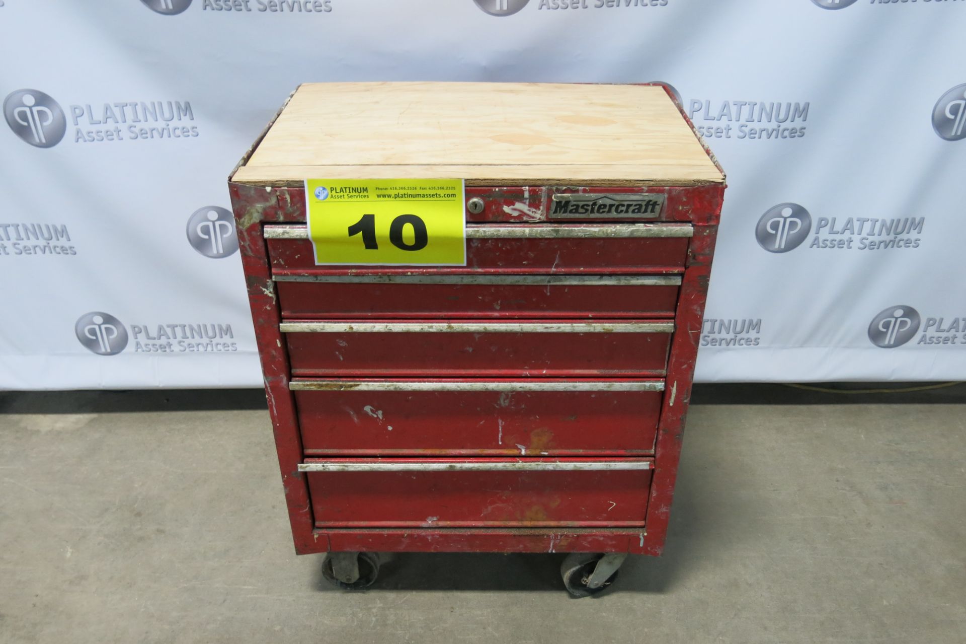 MASTERCRAFT, 5 DRAWER, RED, TOOL BOX ON WHEELS WITH CONTENTS