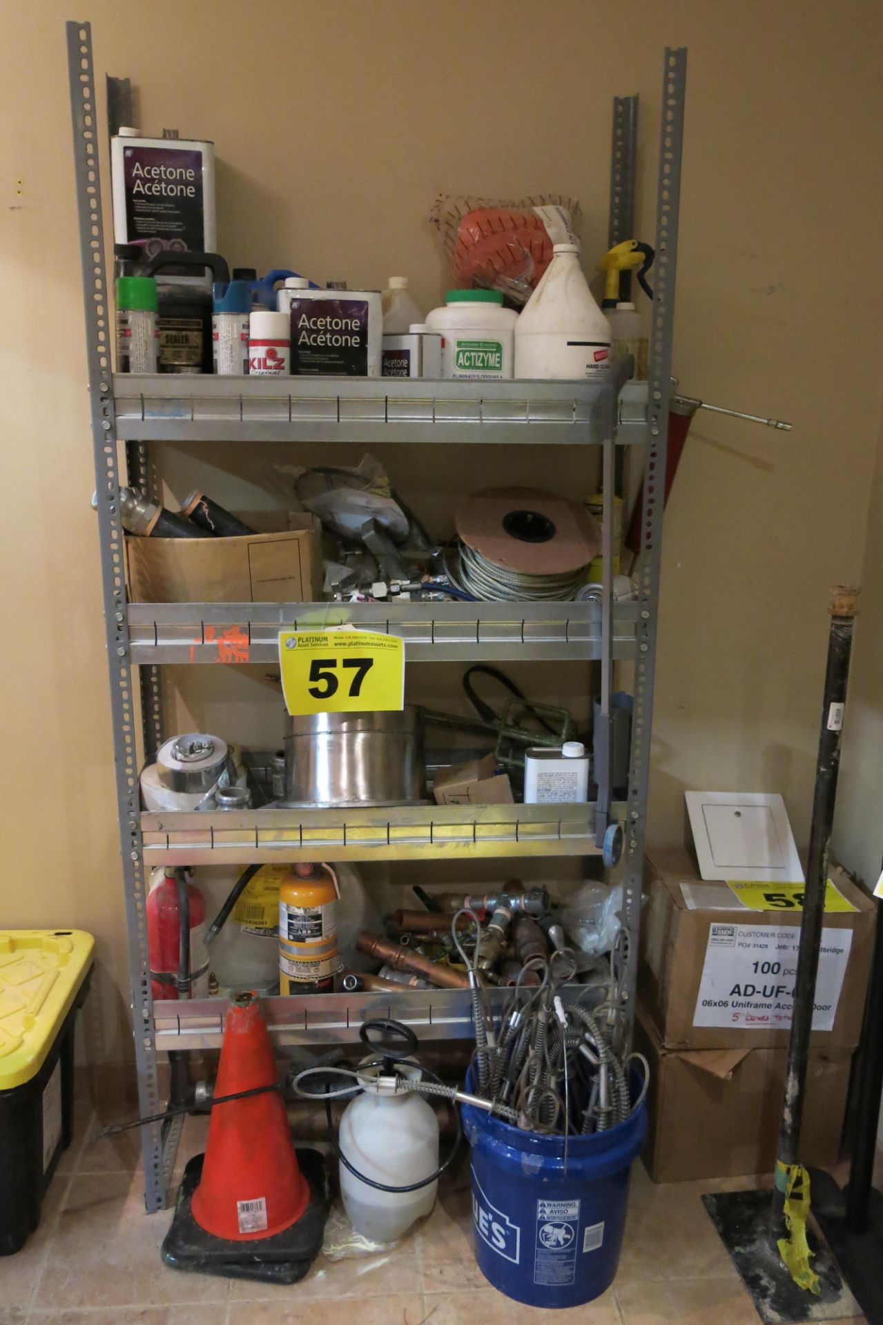 METAL SHELVING UNIT WITH CONTENTS