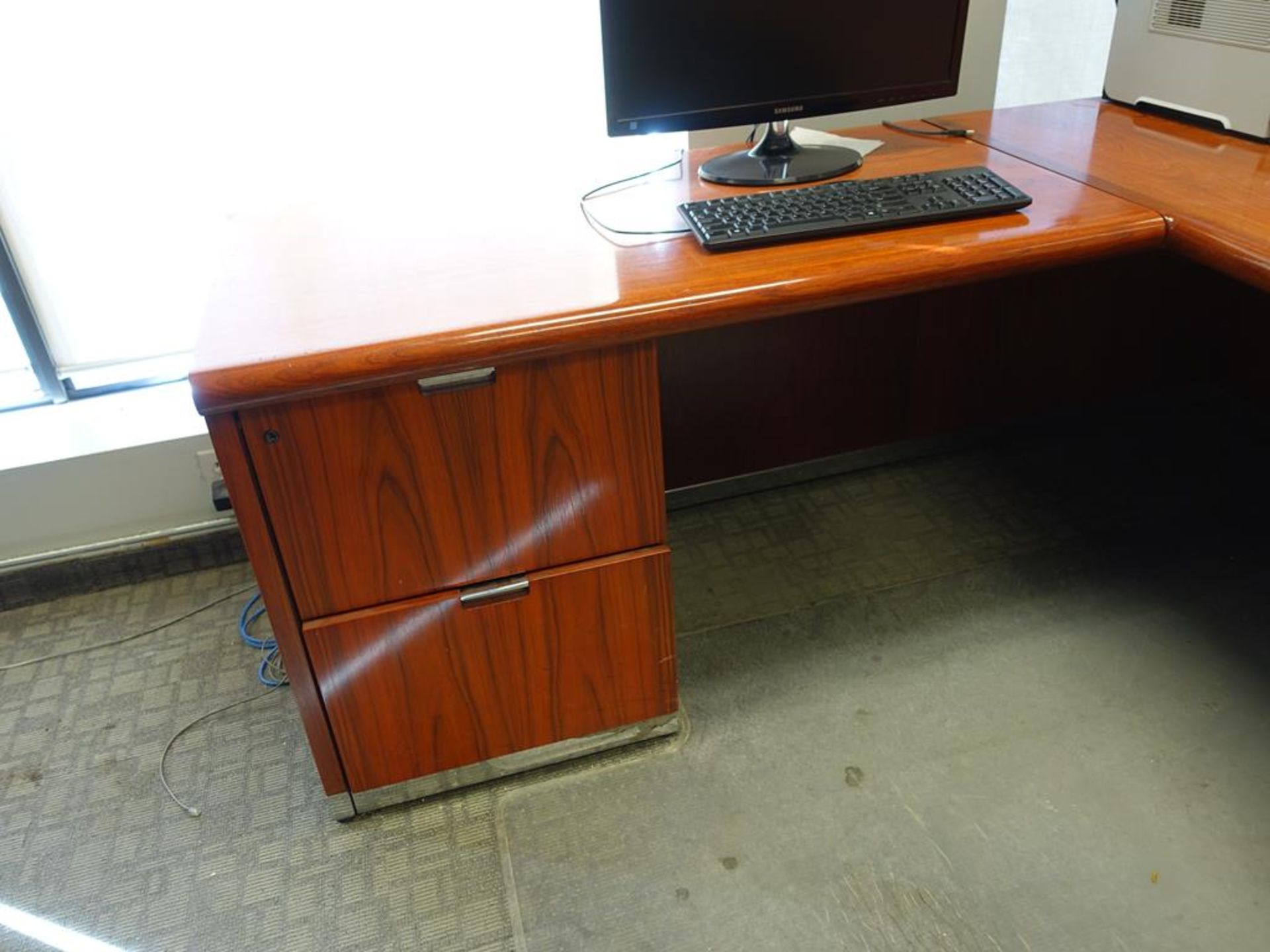 L-SHAPED, WOOD DESK WITH GLASS BOWL - Image 2 of 3