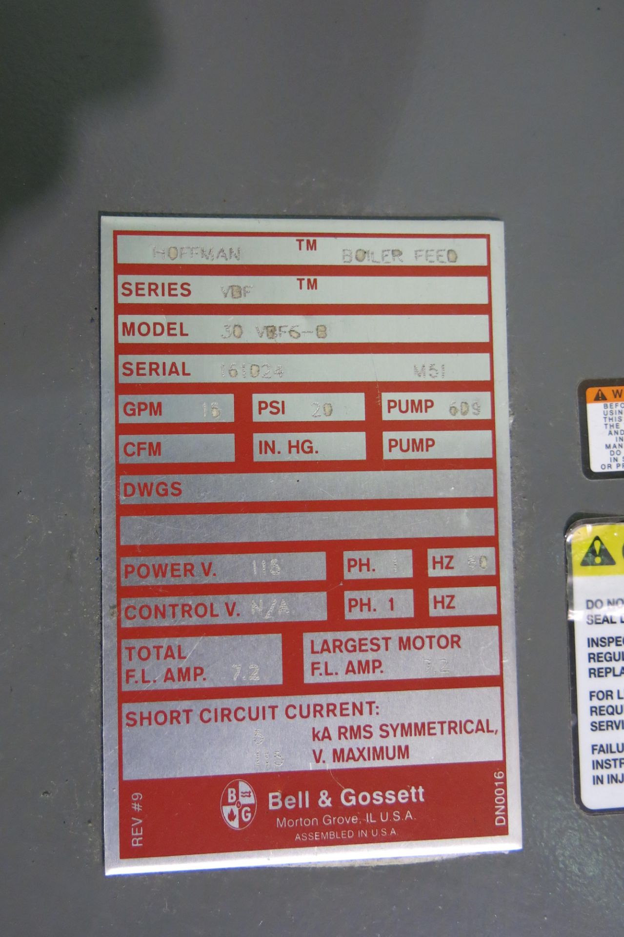 US BOILER COMPANY, PIN5SNI-ME2, 86,000 BTU, NATURAL GAS BOILER, 2013, S/N 65409684, CONDENSATE - Image 9 of 11