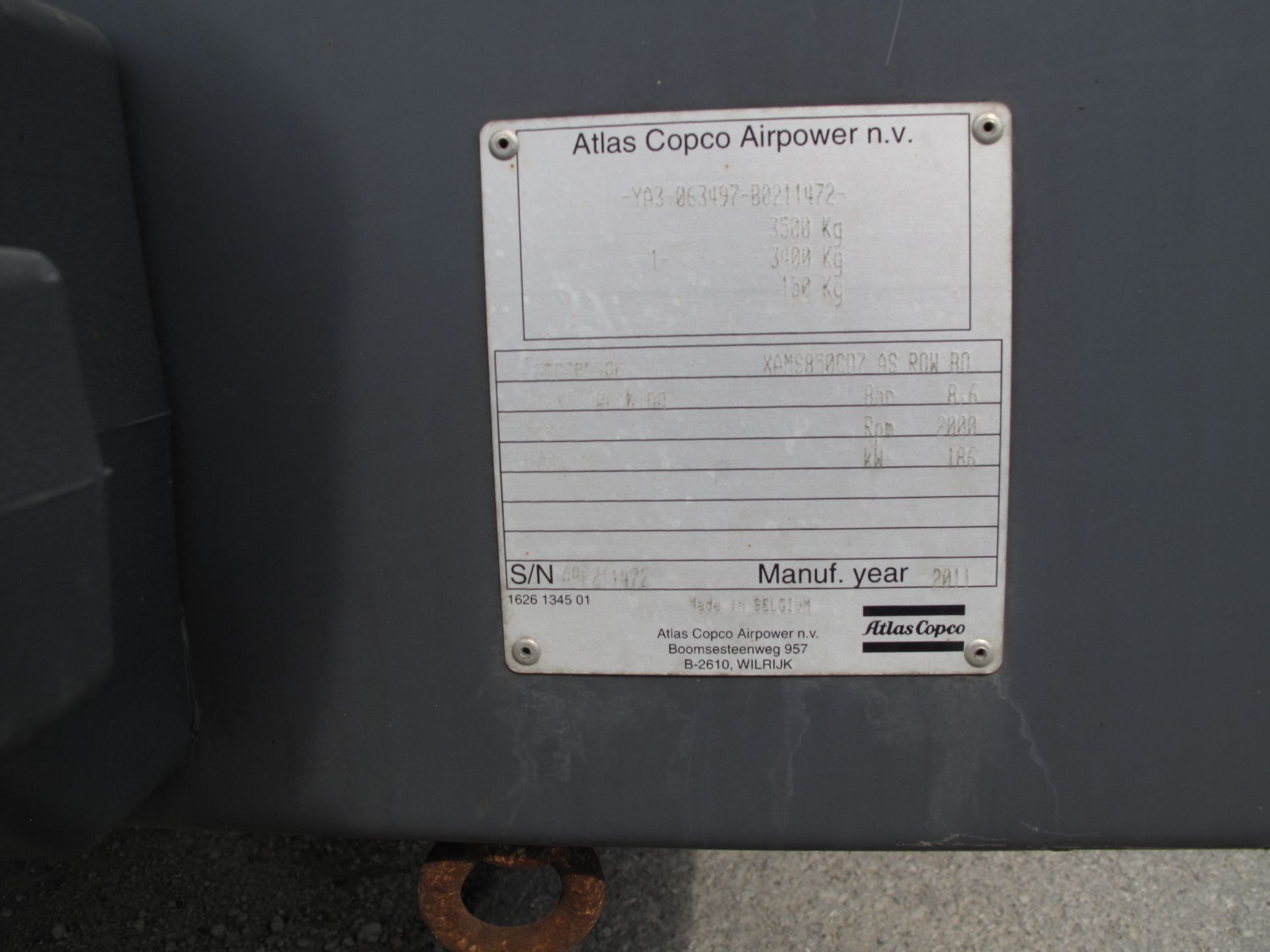 ATLAS COPCO, XAMS850DD, 90 KW, DIESEL, TOW BEHIND AIR COMPRESSOR, 1,275 HOURS, 2011 - Image 10 of 10