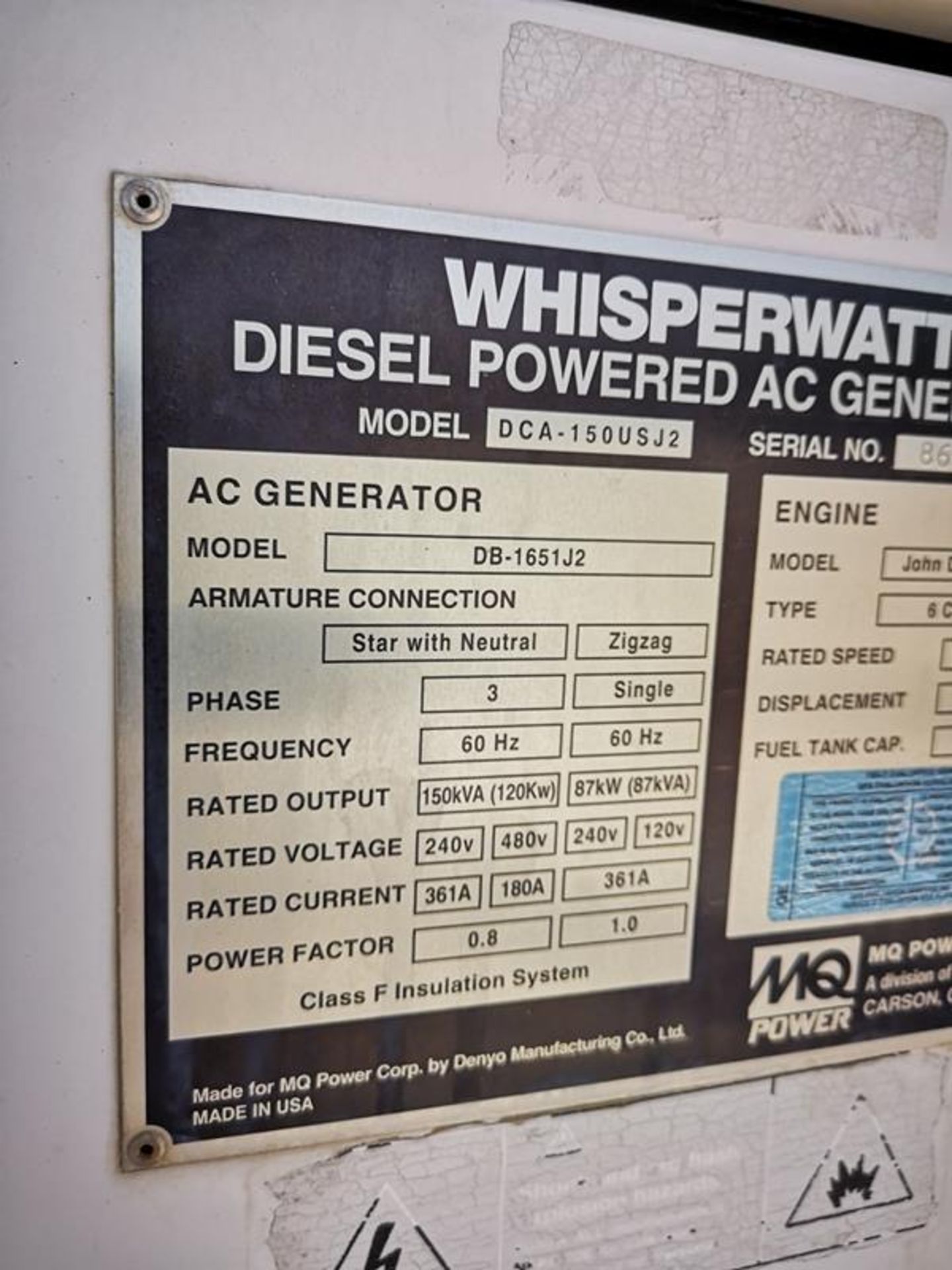 MULTIQUIP, WHISPERWATT, ULTRA SILENT, 150 KVA, TRAILER MOUNTED, DIESEL GENERATOR, 2335 HOURS, 2015 - Image 14 of 15