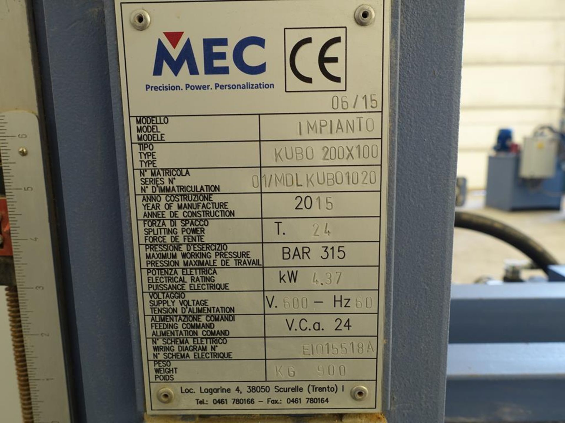 MEC, IMPIANTO - KUBO 200X100, 24 TON, AUTOMATIC STONE SPLITTER WITH CONVEYOR, 2015 - Image 11 of 19