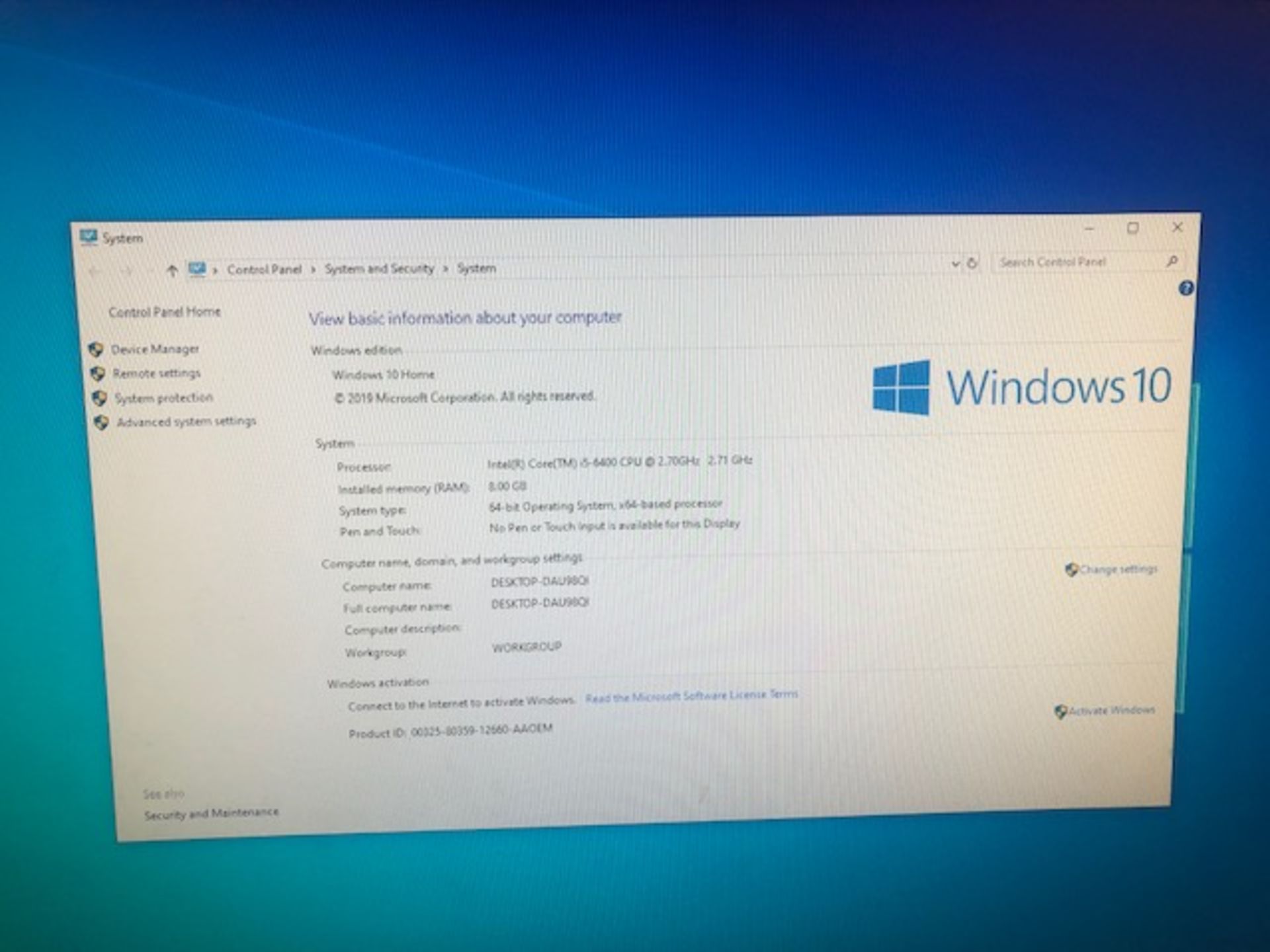 ACER, ASPIRE, DESKTOP COMPUTER, INTEL CORE IF-6400 CPU @ 2.70 GHZ, 8 GB RAM, WINDOWS 10 OPERATING SY - Image 2 of 2