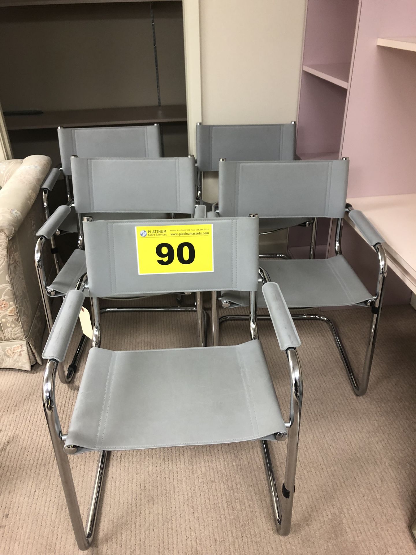 LOT OF (5) GRAY CHAIRS WITH METAL LEGS