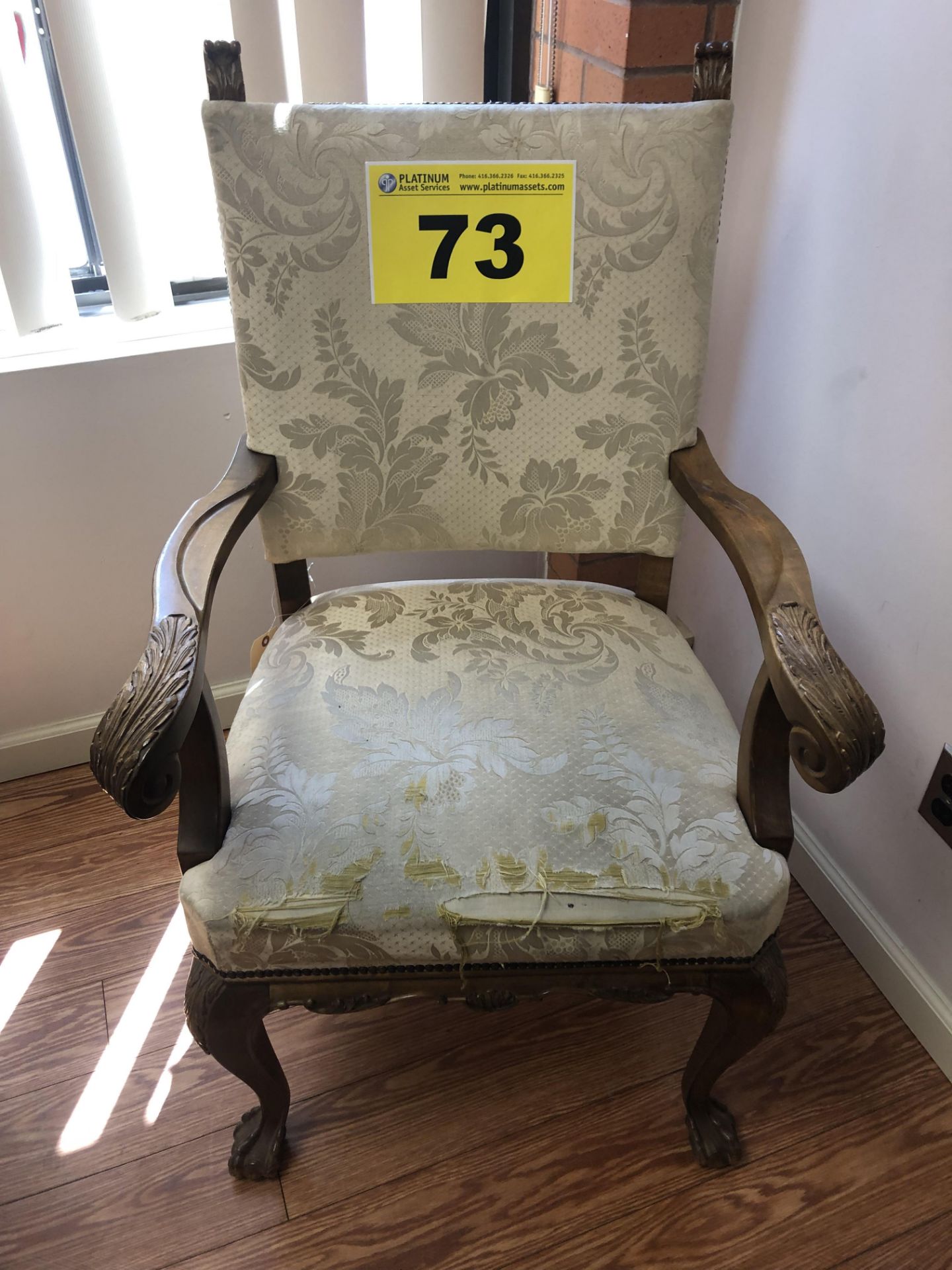 ANTIQUE, FABRIC ARM CHAIR