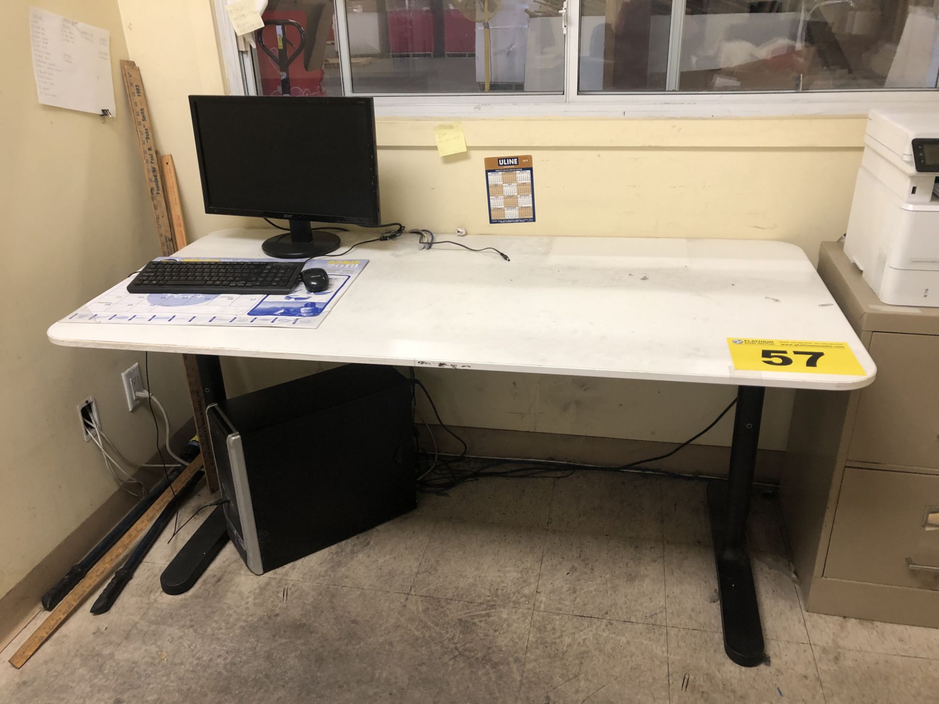 WHITE DESK WITH METAL LEGS (CHAIR, COMPUTER, MONITOR, KEYBOARD AND MOUSE NOT INCLUDED)