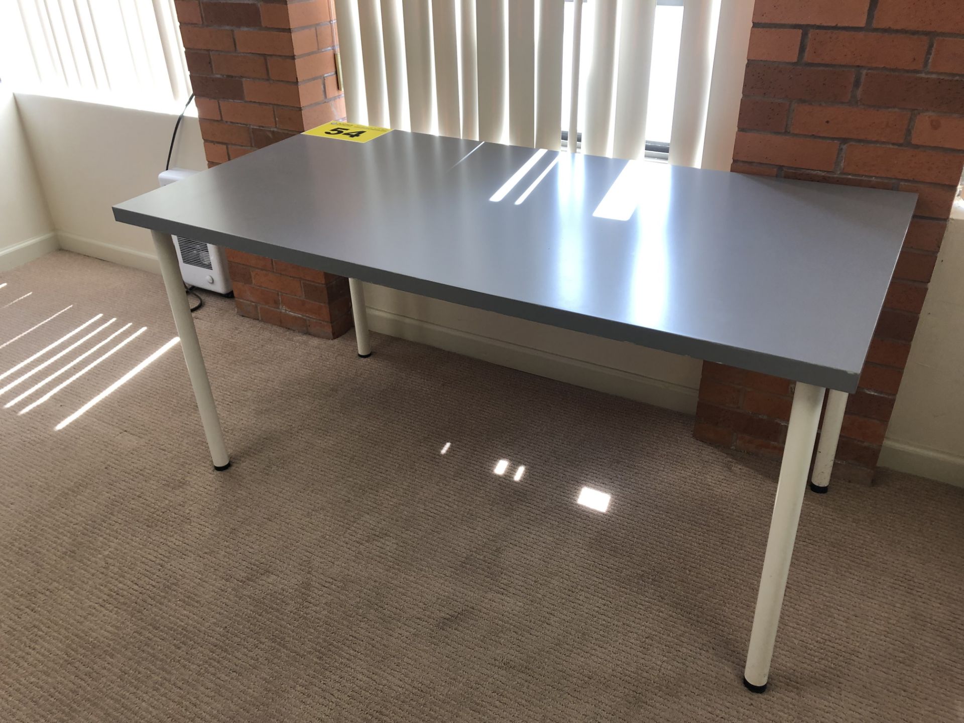GRAY DESK WITH METAL LEGS