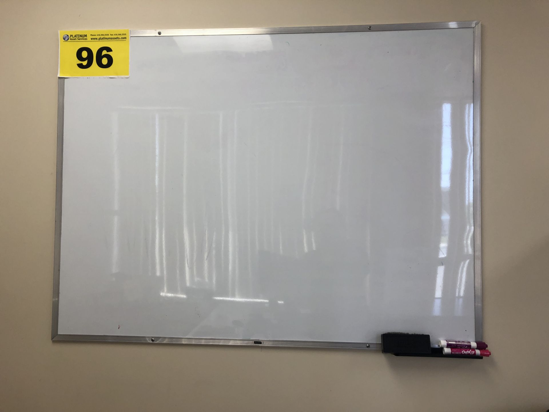 LARGE, WHITE BOARD WITH DRY MARKERS AND ERASER