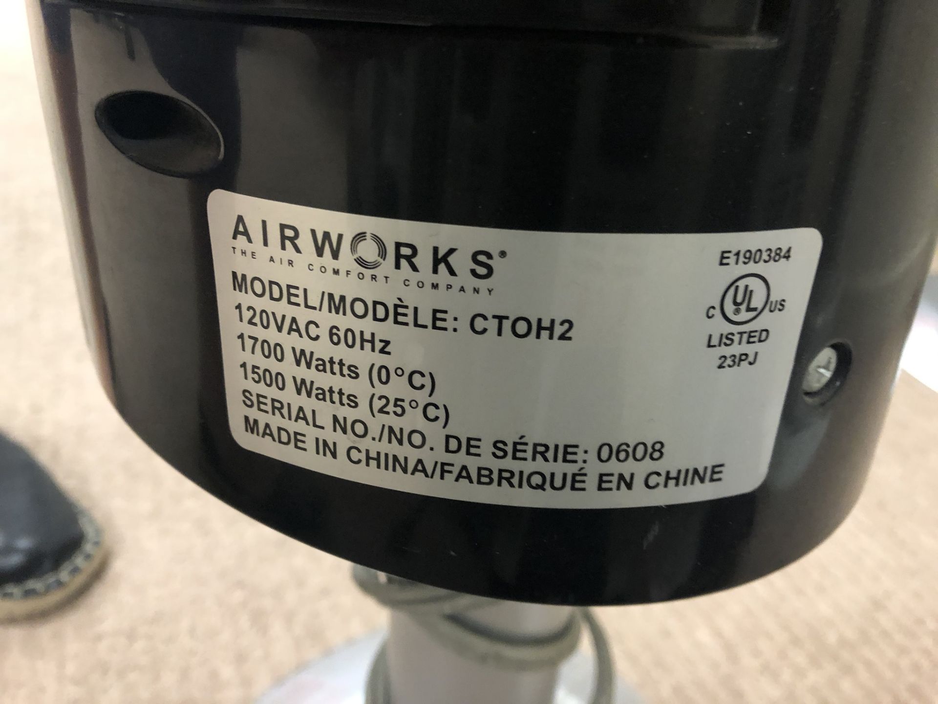 AIRWORKS, CTOH2, TOWER FAN, S/N 0608 - Image 2 of 2