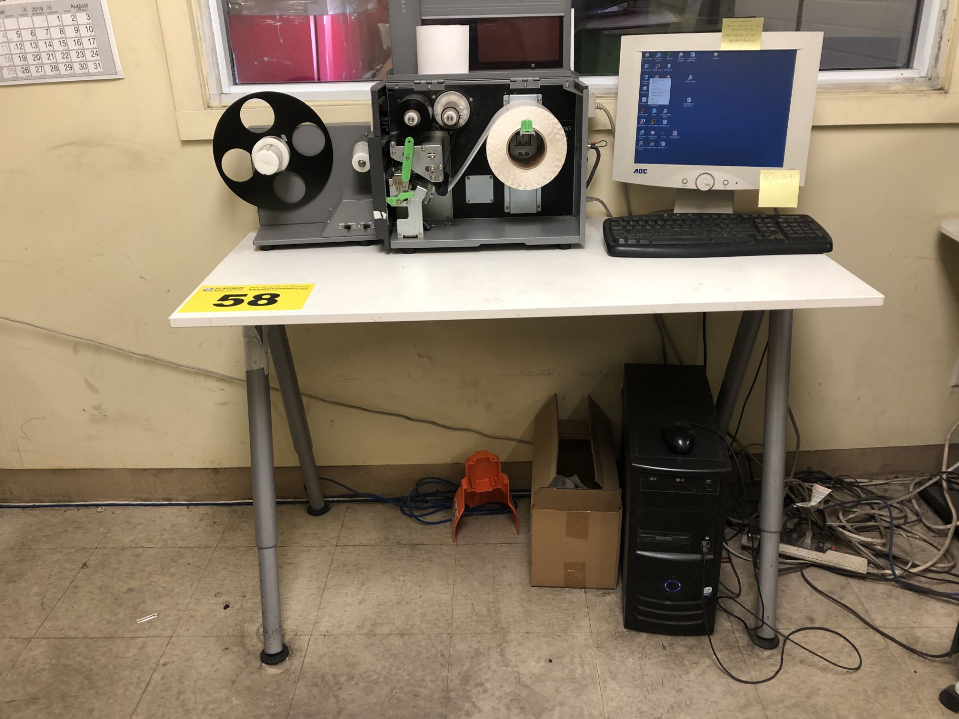 WHITE DESK WITH METAL LEGS (LABEL PRINTER, COMPUTER, MONITOR AND KEYBOARD NOT INCLUDED)