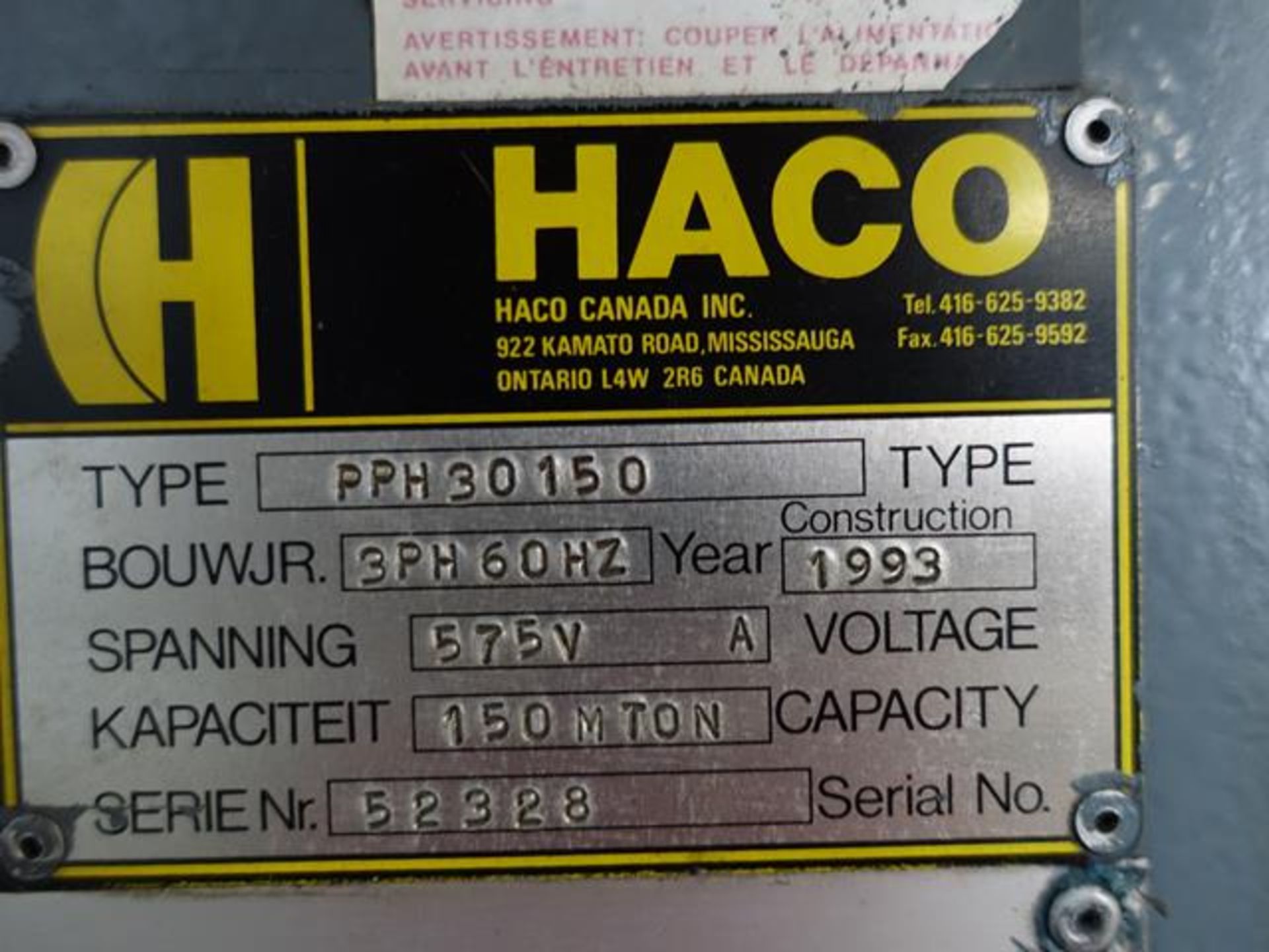 HACO, PPH30150, 150 TON X 10', HYDRAULIC PRESS BRAKE, ATL-500 CONTROL, S/N 52328 (RIGGING $1,800) - Image 10 of 10