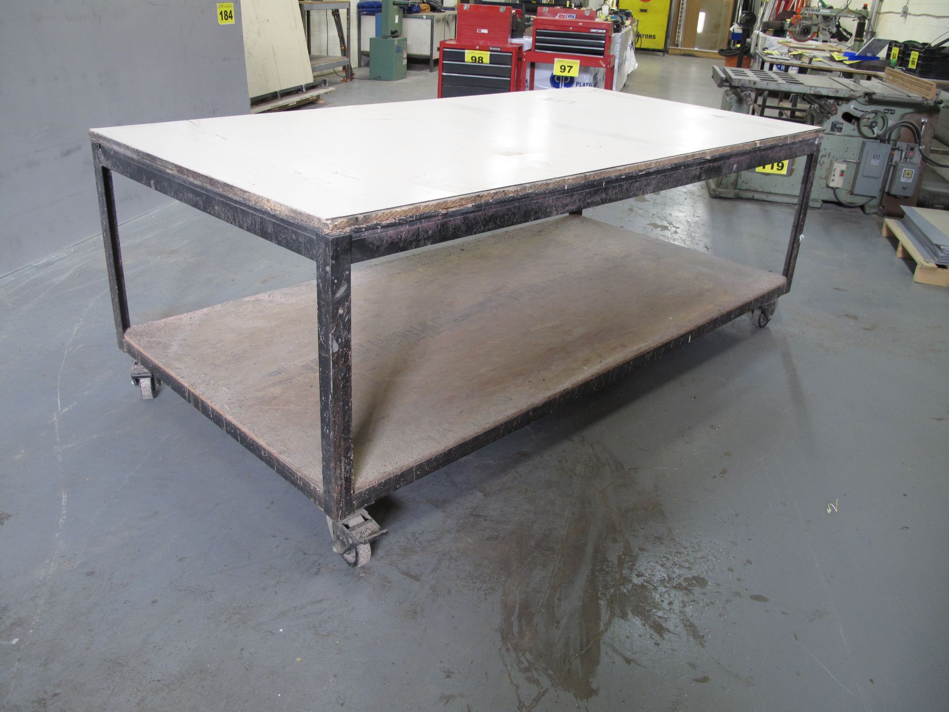 METAL, FRAMED WOOD TOPPED, ROLLING SHOP WORK BENCH, 4' X 8' - Image 2 of 2